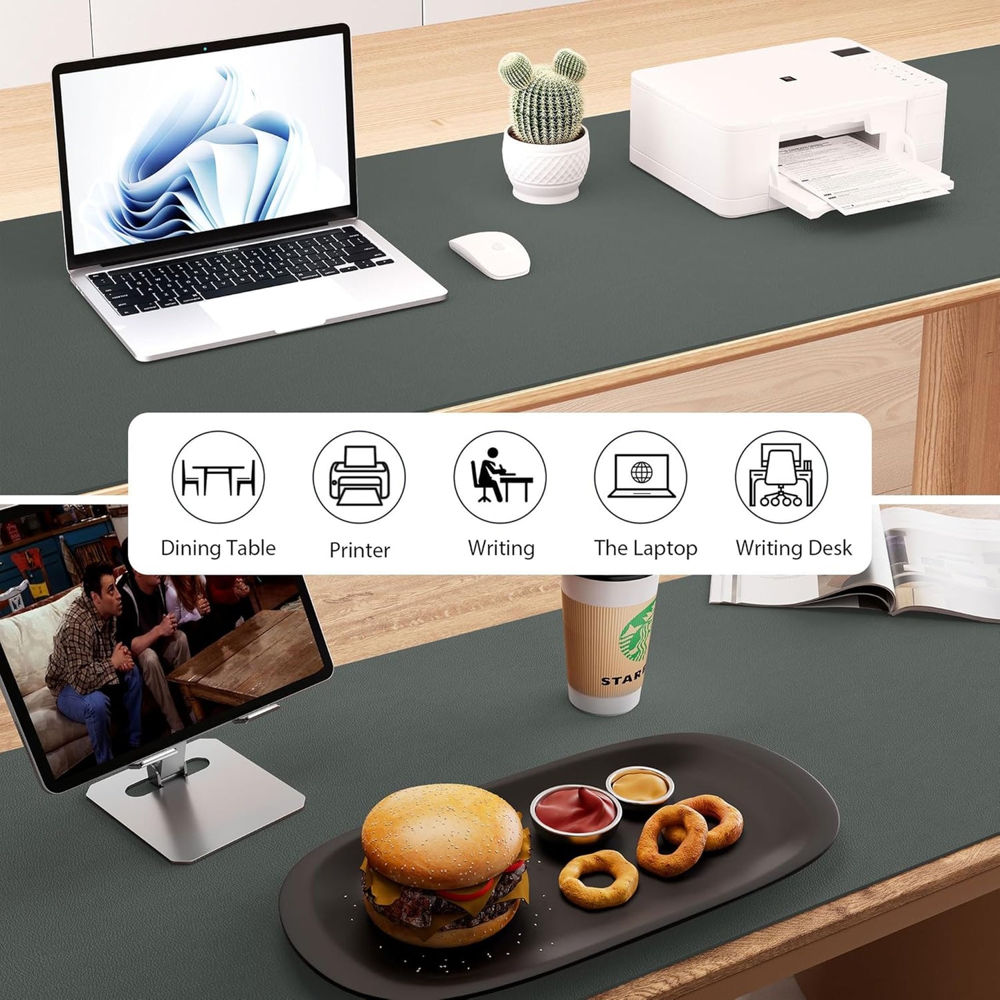 Aothia Leather Desk Pad Protector, Office Desk Mat, Large Mouse Pad, Laptop Desk Pad, Non-Slip PU Leather Desk Blotter, Waterproof Desk Writing Pad for Office and Home (Jungle Green, 47" x 24")