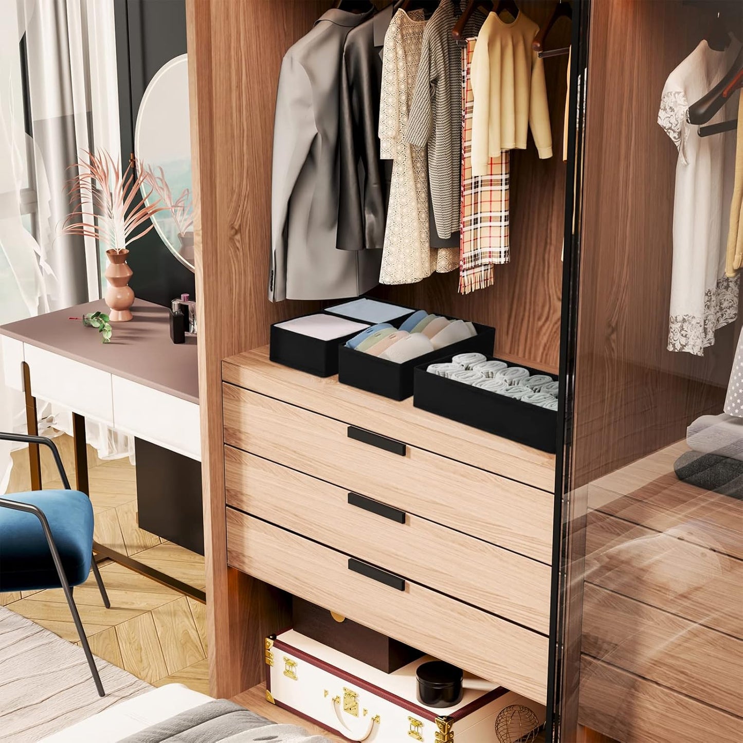 DIMJ Drawer Organizers, Set of 12 Clothes Drawer Organizer, Foldable Closet Drawer Organizer, Dresser Drawer Organizers Dividers for Baby Clothes, Socks, Belt, Tie (Black)