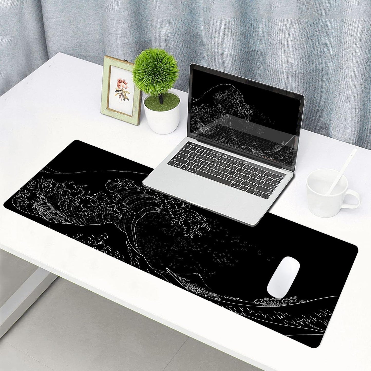 Gaming Mouse Pad, Large Mouse Pads for Desk, Non-Slip Rubber Base Mousepad, Keyboard Mouse Mat, Desk Pad with Stitched Edges, 31.5x11.8inch, The Great Wave Off Kanagawa
