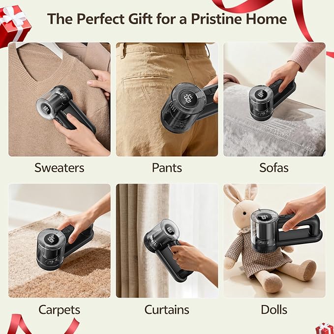 Rechargeable Fabric Shaver, 2-in-1 Lint Remover for Clothing, Furniture, Sweater with 6-Blade, 200ml Container, LED Display, 2000mAh USB-C, 3-Speed Lint Shaver Eliminates Fuzz & Pilling