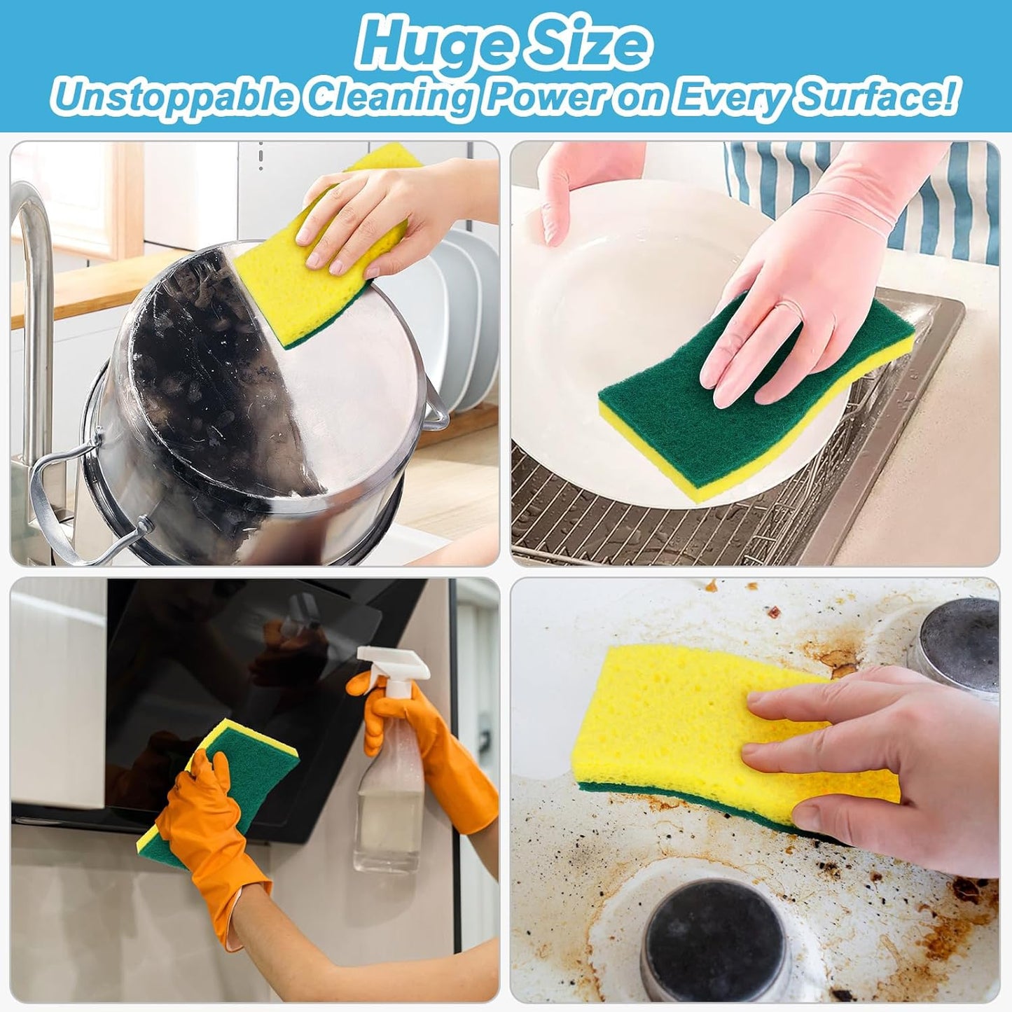 AIDEA XL Scrub Sponges 6Count, Heavy Duty Sponges for Dishes, Extra Large Sponge for Cleaning Kitchen and Household, Heavy Duty Sponge Safe for Non-Coated Cookware, Cleaning Power for Bathroom, House