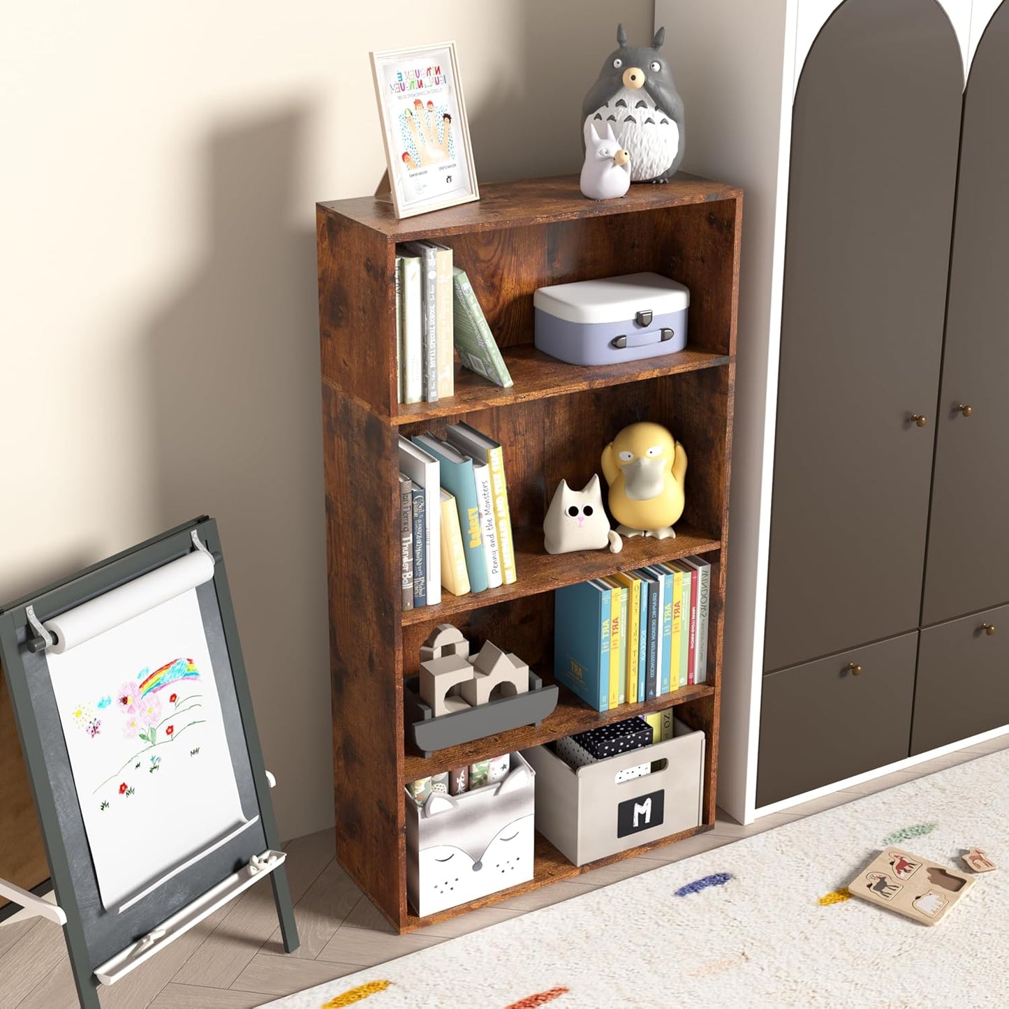 Wooden Cube Storage Organizer,Low Bookcase Storage Display Organizer (Brown, 4 Cube-W(23.6inch))