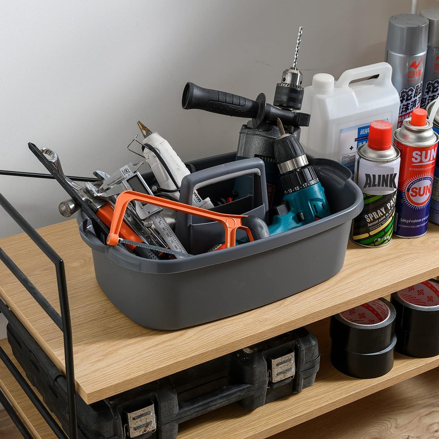 ALINK Large Plastic Shower Caddy Tote, Portable Storage Caddy Basket Organizer with Handle for Dorm, Bathroom, Tool, Garden, Kitchen, Cleaning Supplies – Blue