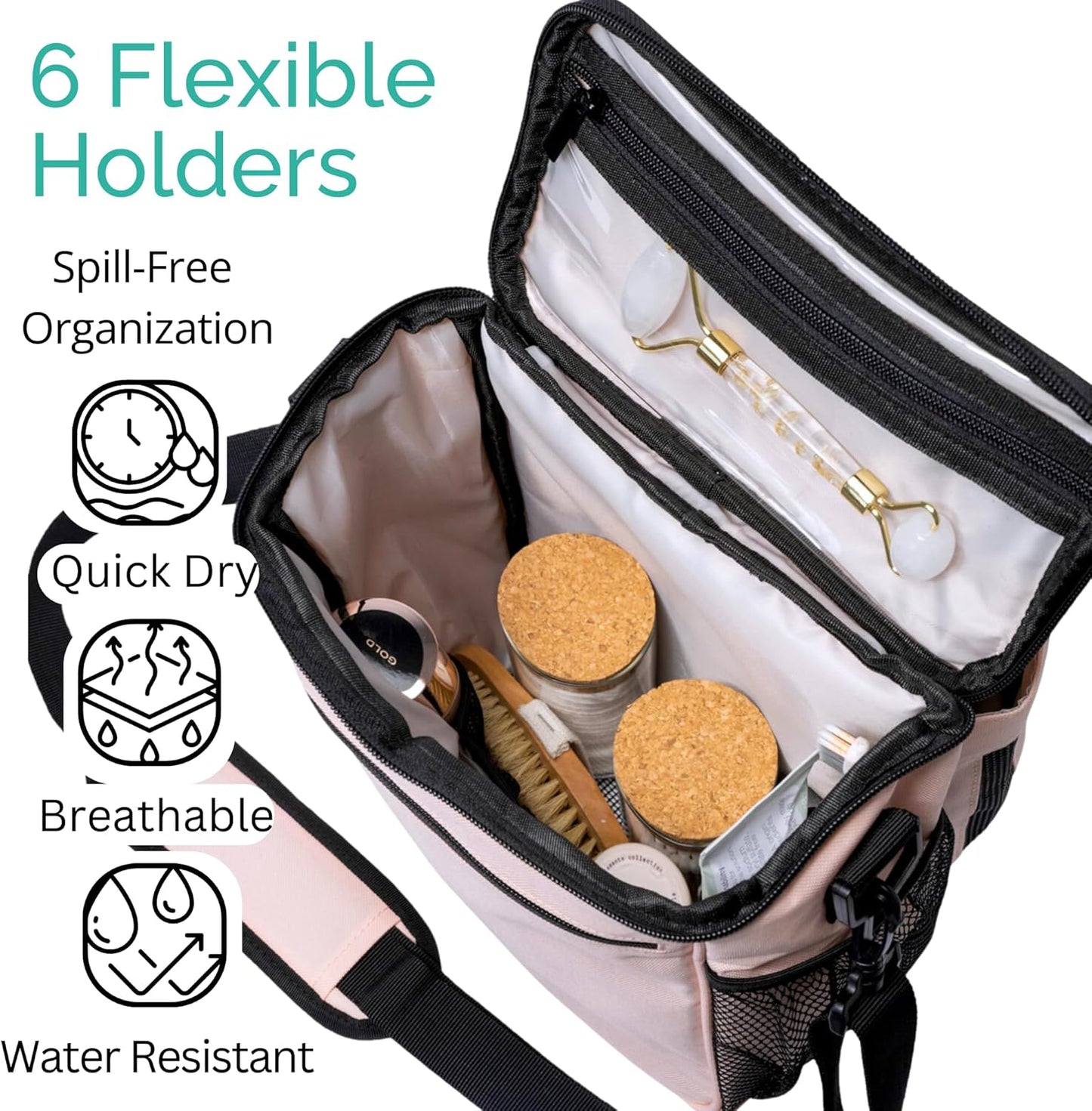 XL Portable Shower Caddy Bag for Girls with Extra Storage, Durable Mesh Bottom, Shoulder Strap, Keychain Holder Shower Caddy Case for College Dorms - Travel Vacation Essentials (Blush Pink)