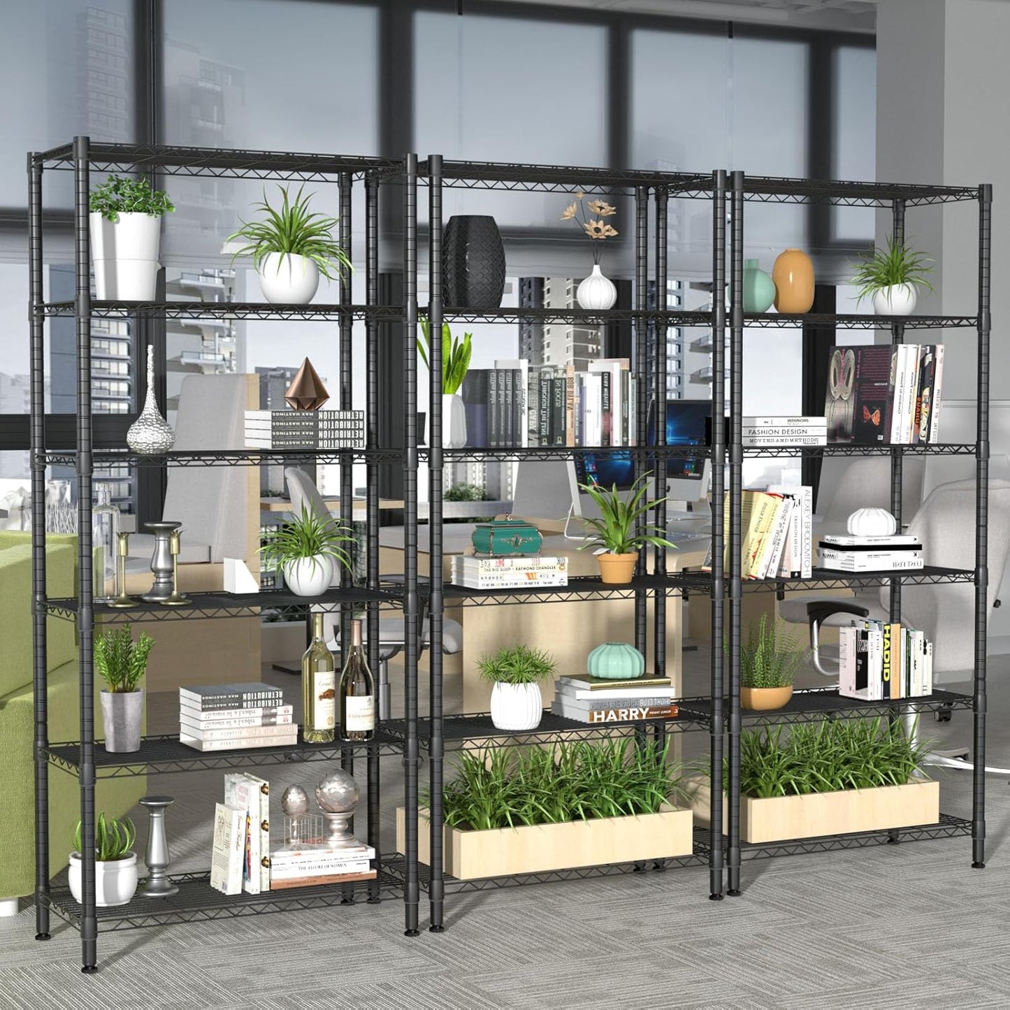 6 Tier Adjustable Storage Shelves,Heavy Duty Metal Utility Shelf 900LBS Capacity,Wire Shelving Unit Organizer Rack for Home,Kitchen,Office,Bathroom,Pantry Room,12" D x 22" W x 69" H,Black