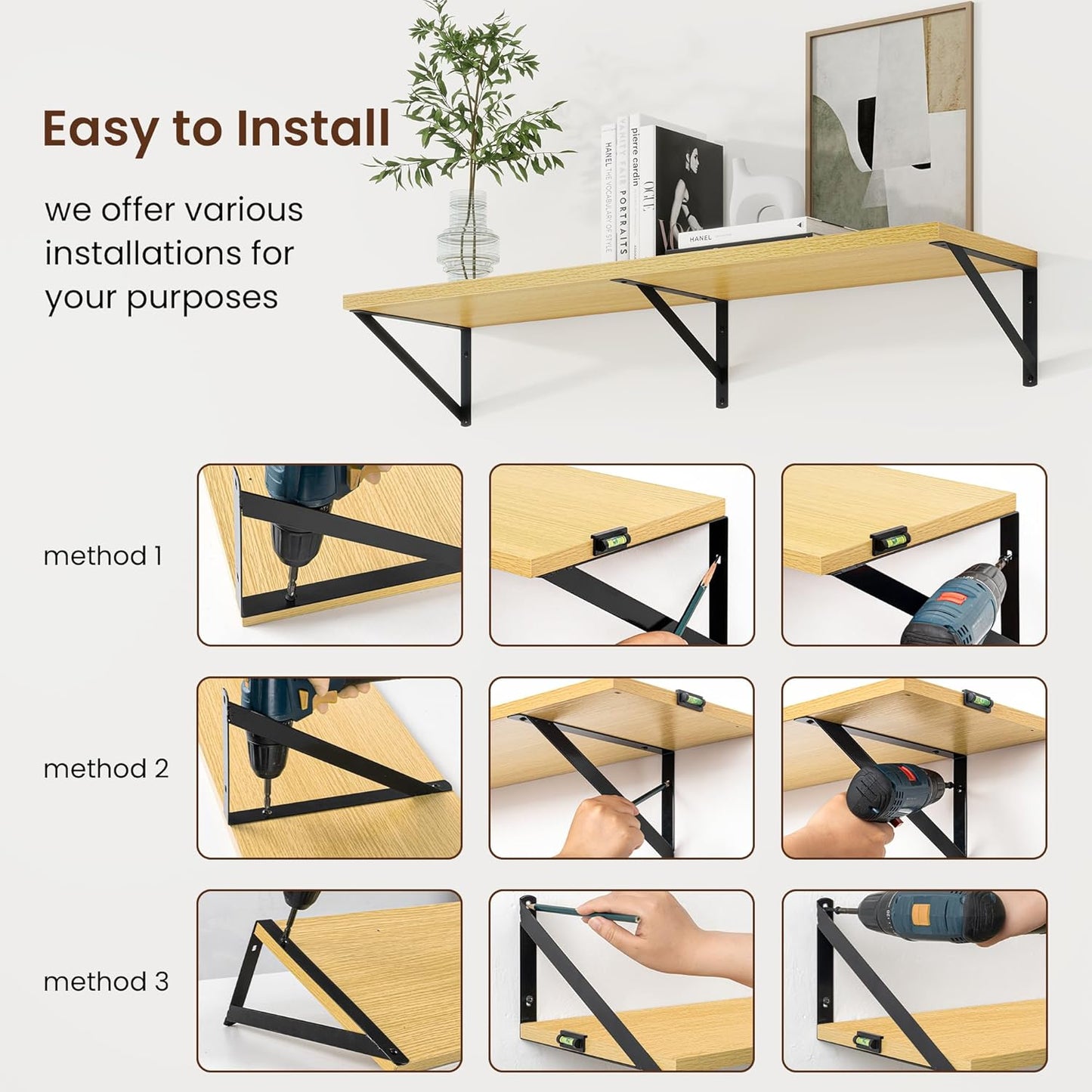 Axeman Deep Floating Shelves for Wall - 36 Inch Wide x 10 Inch Deep Floating Shelves Set of 2 -Oak Wide Wall Shelves for Living Room Bathroom Bedroom