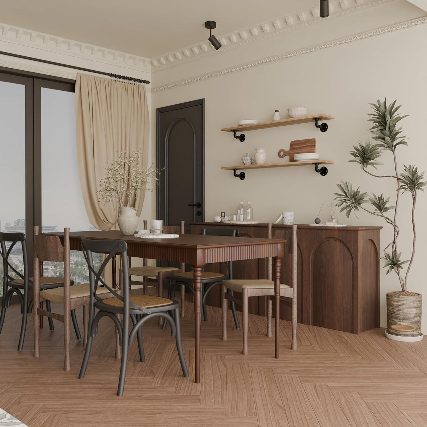 IEO Industrial Pipe Shelving Shelf,Pipe Wall Shelves Wood Shelf,Kitchen Shelves Shelving, 48 Inches Wood Long Floating Shelves for Wall Farmhouse Pipe Book Shelves Natural for Kitchen,Living Room