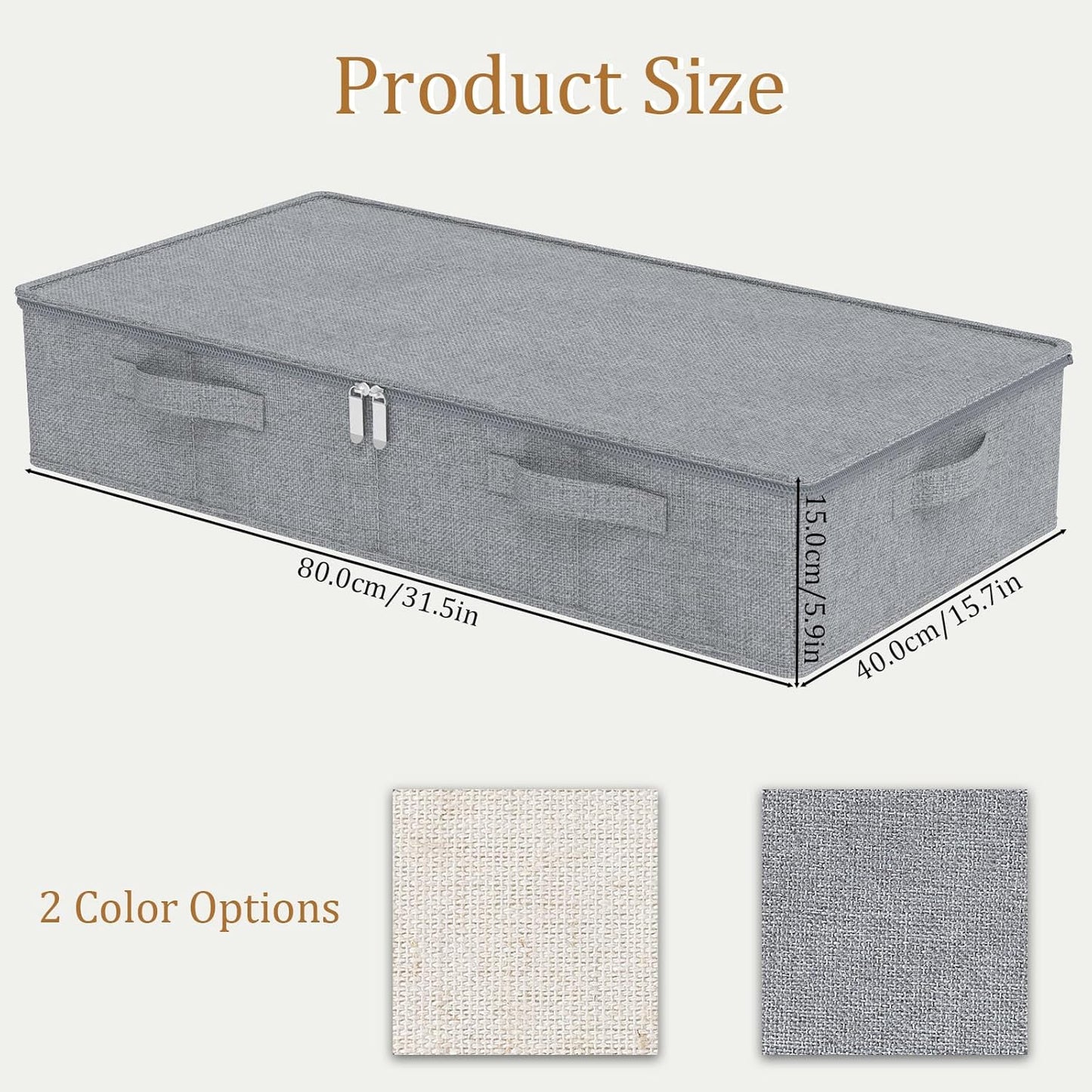 Underbed Storage Box, Foldable Under Bed Bins Container, Organizer Baskets with Lid for Organizing Clothes, Sheets, Pillows, Comforter, 31.4x15.7x5.9in, Grey, 3 Pack