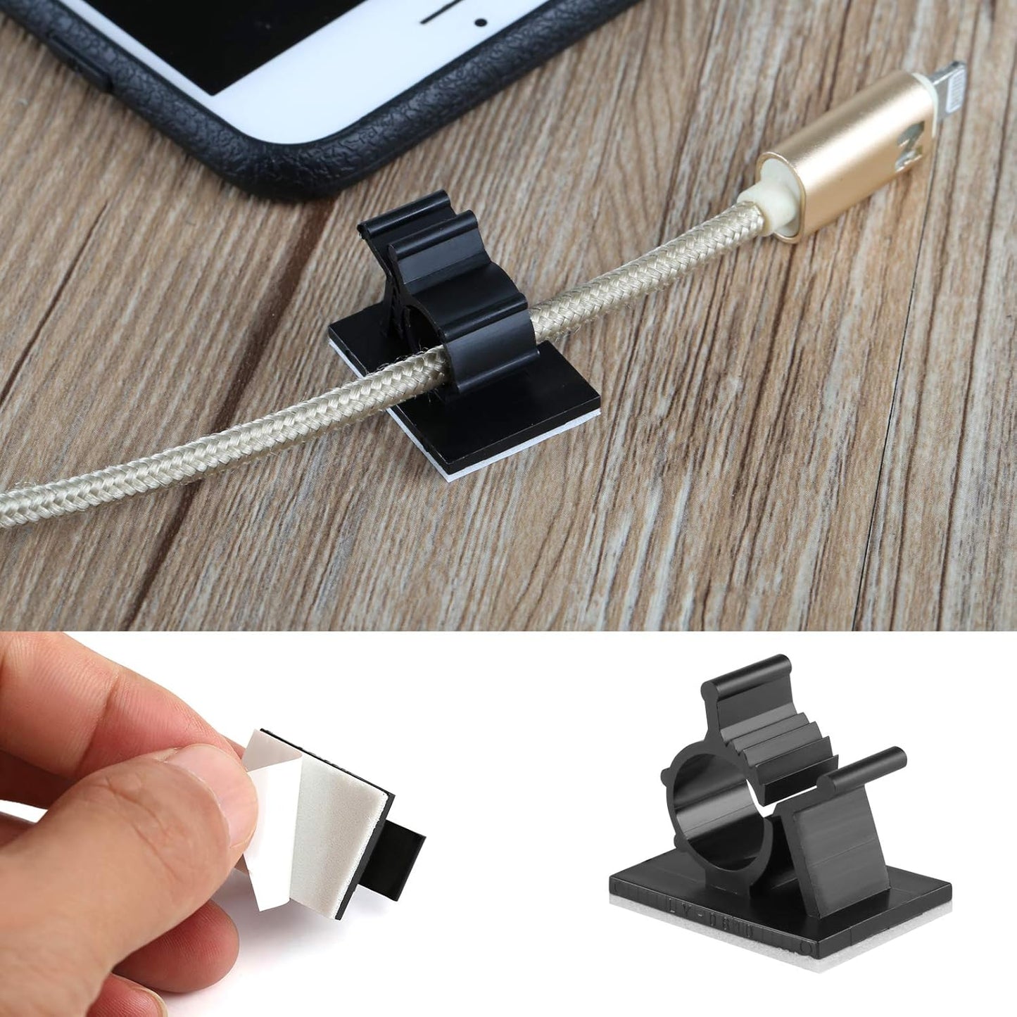 GWHOLE 60Pcs Adhesive Cable Clips, Adjustable Cable Cord Organizer Wire Management Clip 3m Wire Holder for Car Office and Home, Black