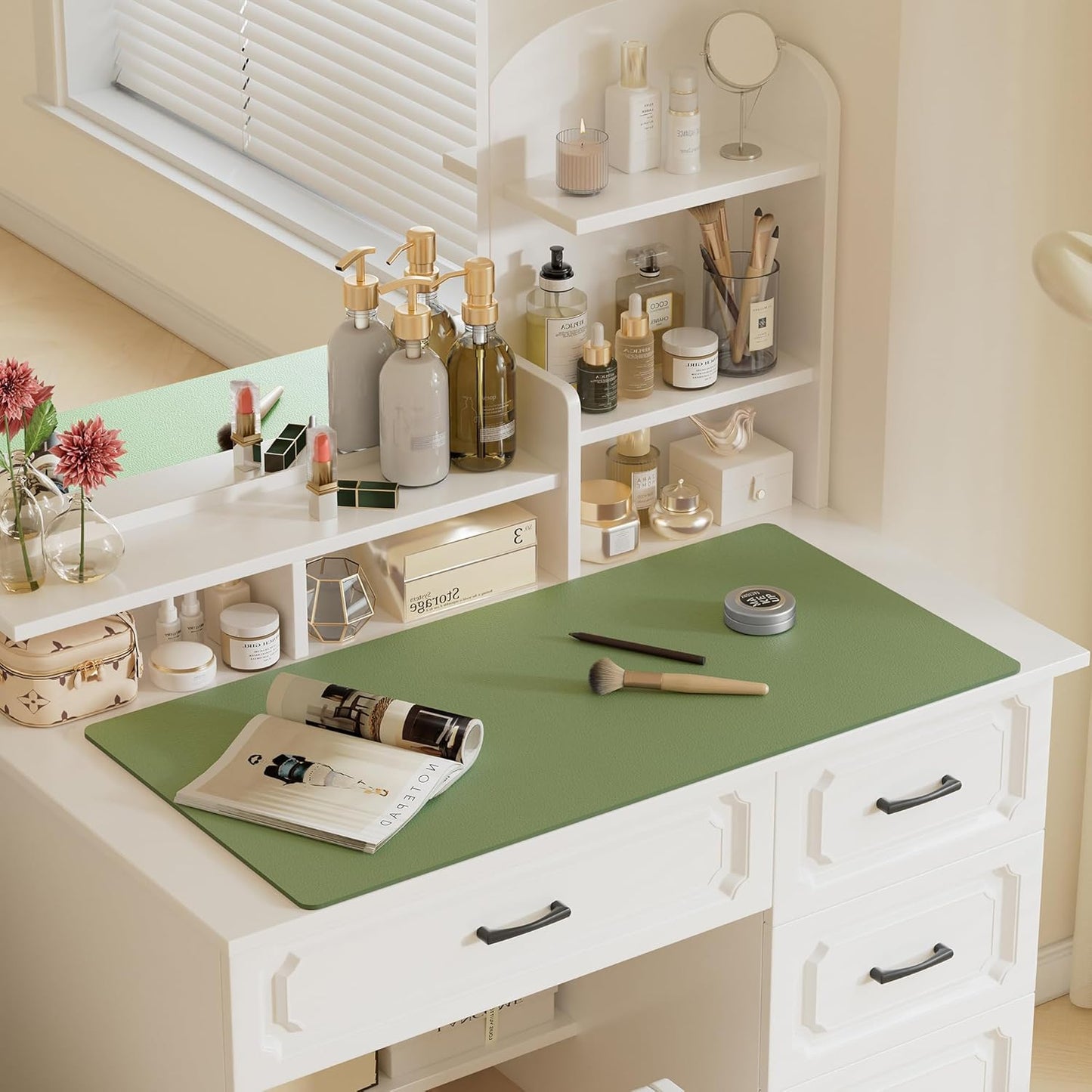 Aothia Faux Leather Desk Mat – Large Mouse Pad, Non-Slip PU Leather Blotter, Waterproof Writing Surface for Office and Home (Olive Green, 47.2" x 23.6")