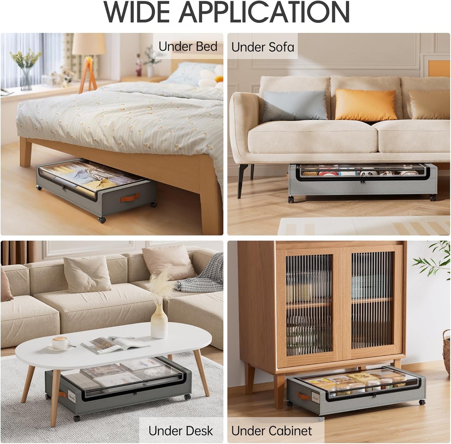 Yecaye 4 Pack Under Bed Storage with Wheels, Under Bed Storage Containers with Lids, Large Under Bed Rolling Storage with Clear Window & Label, Rolling Drawers for Clothes, Blankets, Books