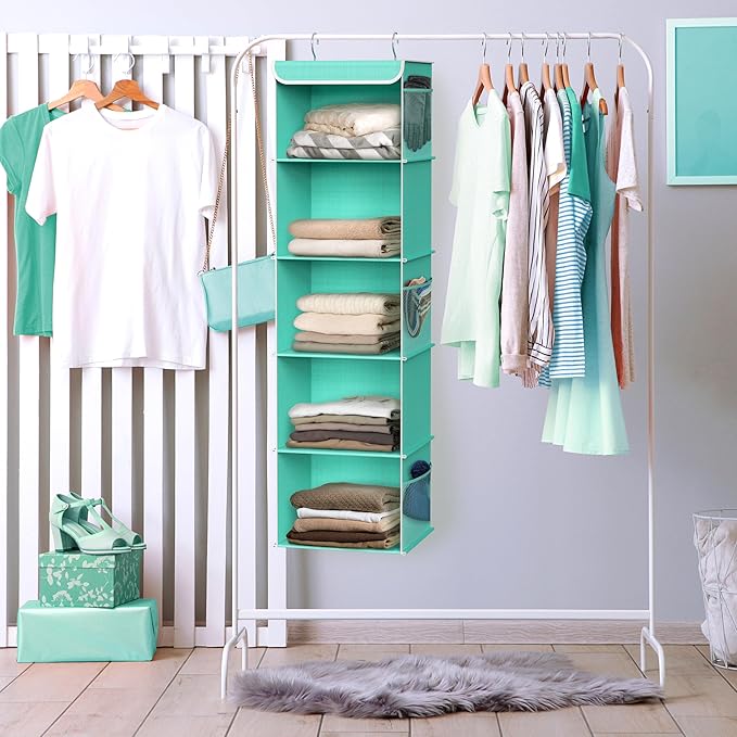 Simple Houseware 5 Shelf Hanging Closet Organizer, Turquoise