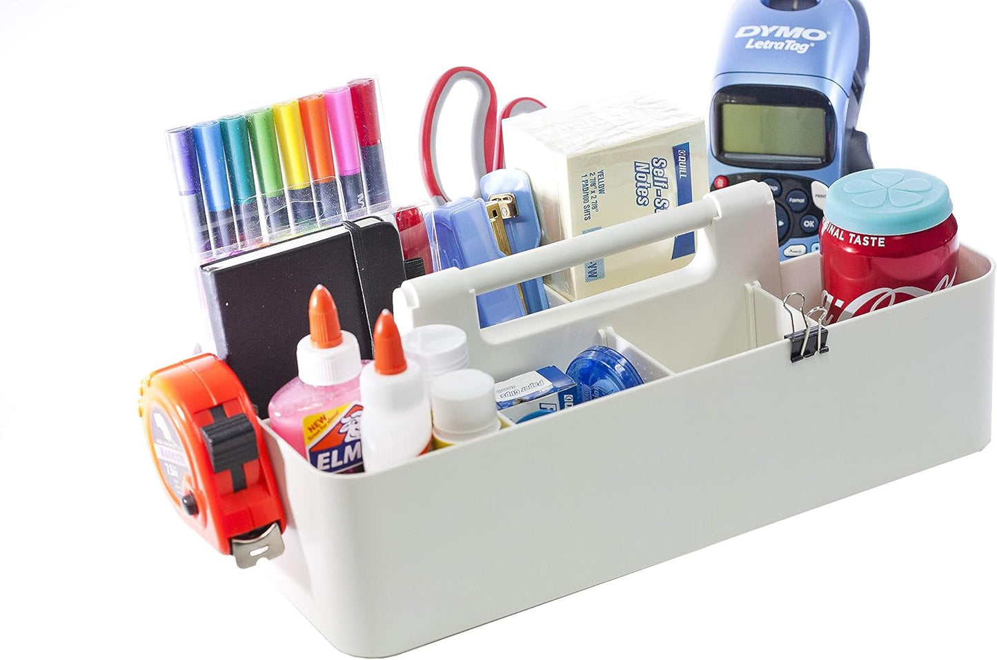 Portable Caddy Organizer -2 Stackable Plastic Caddy with Handle | Desk, Makeup, Dorm Caddy, Classroom Art Organizers (Made In Usa) (Ivory/Mint)