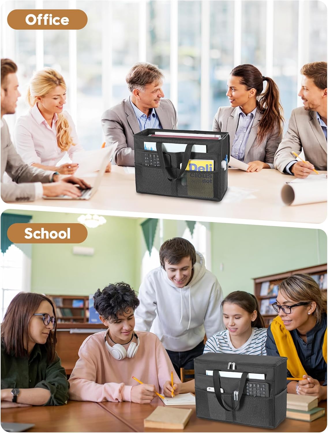 Qozary 2 Pack File Folder Organizer Box-Hanging File Tote Bag With Lids, Collapsible Portable Filing Organizer Box With Handle, Document Storage Bag For Office,Home,Travel, School