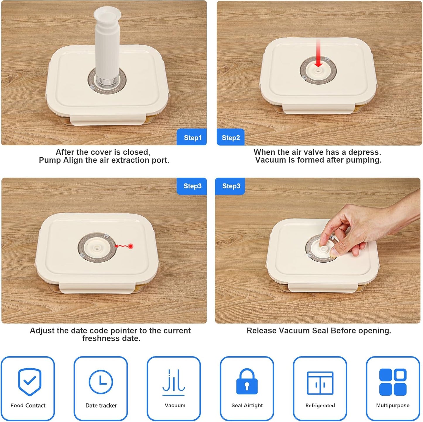 19 PCS Vacuum Sealer, Handheld Manual Vcuum Pump For Borosilicate Glass Vacuum Storage Containers, 2 Compartment | Airtight |Vacuum Seal, 4-Packcontainers(34.5 Oz), 10 Reusable Food Saver Sealer Bags