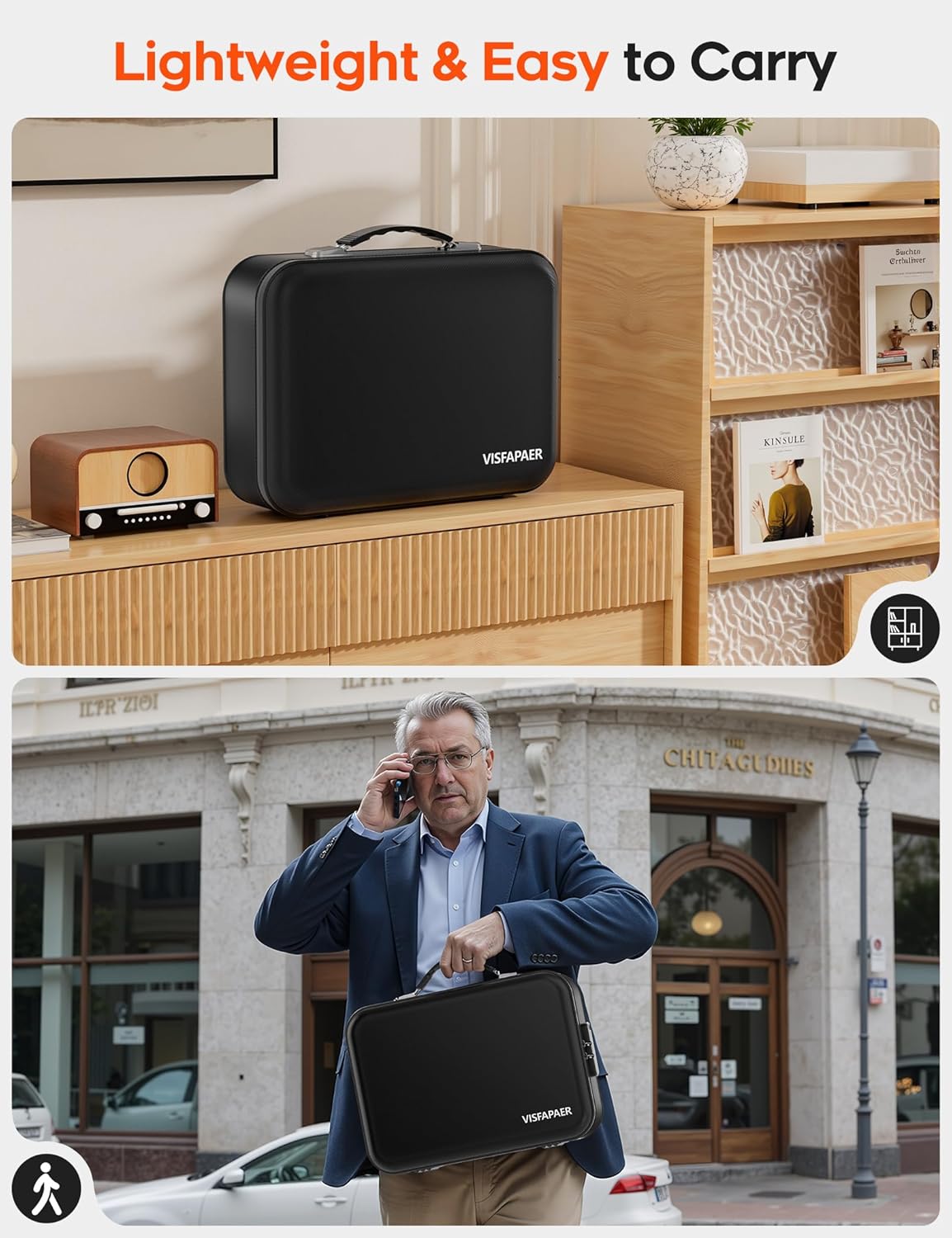 Fireproof Document Box with Lock, Waterproof Hard Shell File Organizer with 13 Pocket Accordion Folder for Important Documents, Laptop, Passports, Portable Home Office Travel Safe Box