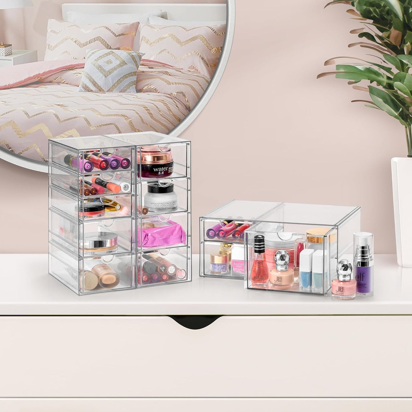 Sorbus Makeup Organizer With 12 Drawers, Acrylic Drawer Organizer for Makeup, Office Organization and Storage, Art Supplies, Jewelry, Stationary - 3 Pcs Clear Stackable Storage Bins Organizer Drawers