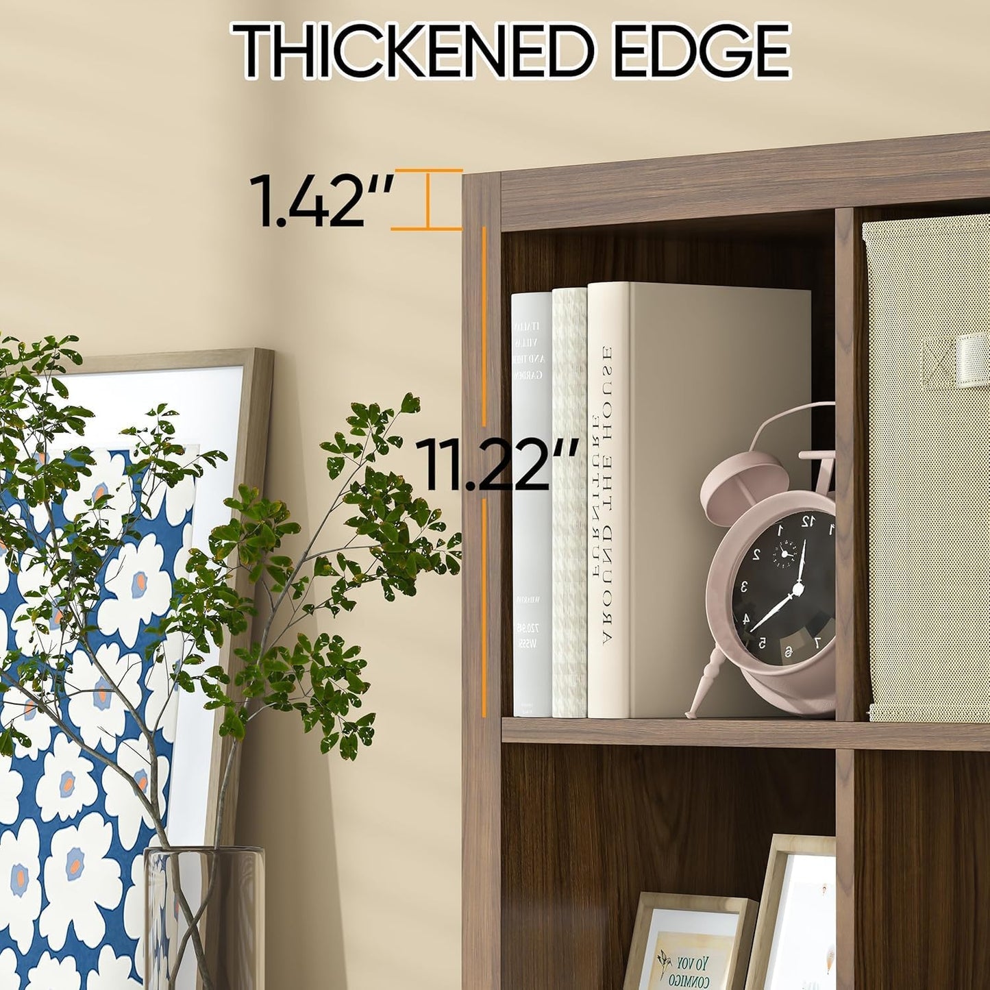 furtble Bookshelf with Storage Bin, 6-Cube Storage Organizer, Modern Wood Open Bookcase, Multifunctional Display Shelf for Living Room, Bedroom, Home Office, Classic Oak