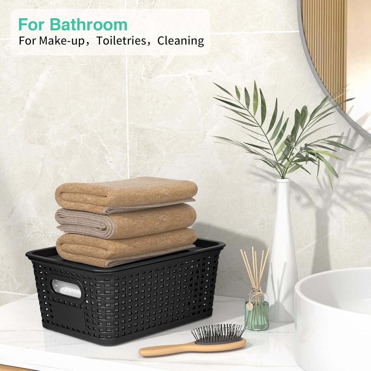 8-Pack Black Plastic Storage Baskets with Lids, Label Organizers, Stackable Organizer Containers: For Organizing Shelves, Drawers, Desk Closets, Playrooms, Classrooms, Offices