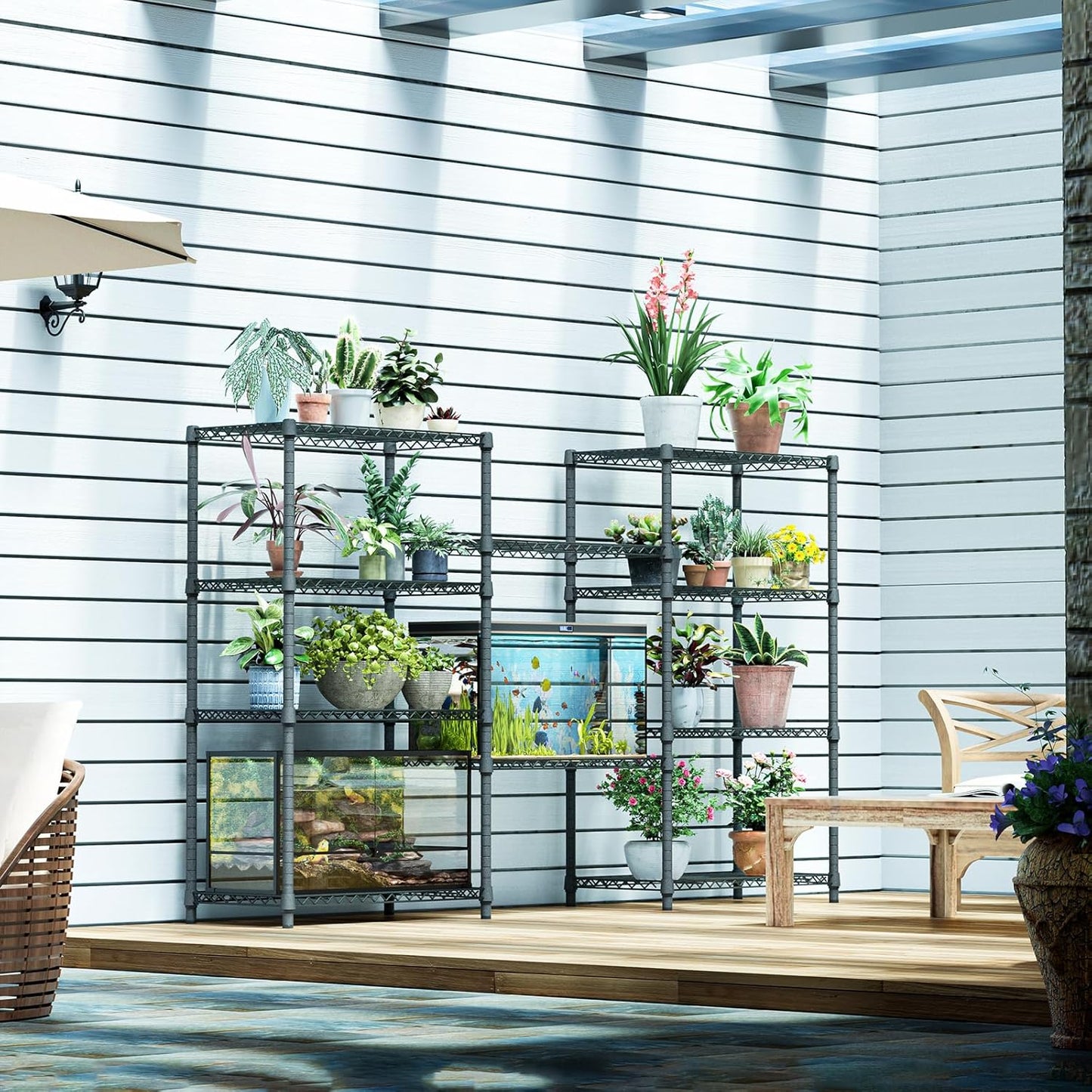 IZEUK 4-Tier Outdoor Metal Storage Shelving Unit, Heavy Duty Wire Rack Organizer with Rust-Resistant and Corrosion-Proof Coating (Grey, 17.7" D x 35.43" W x 59" H)