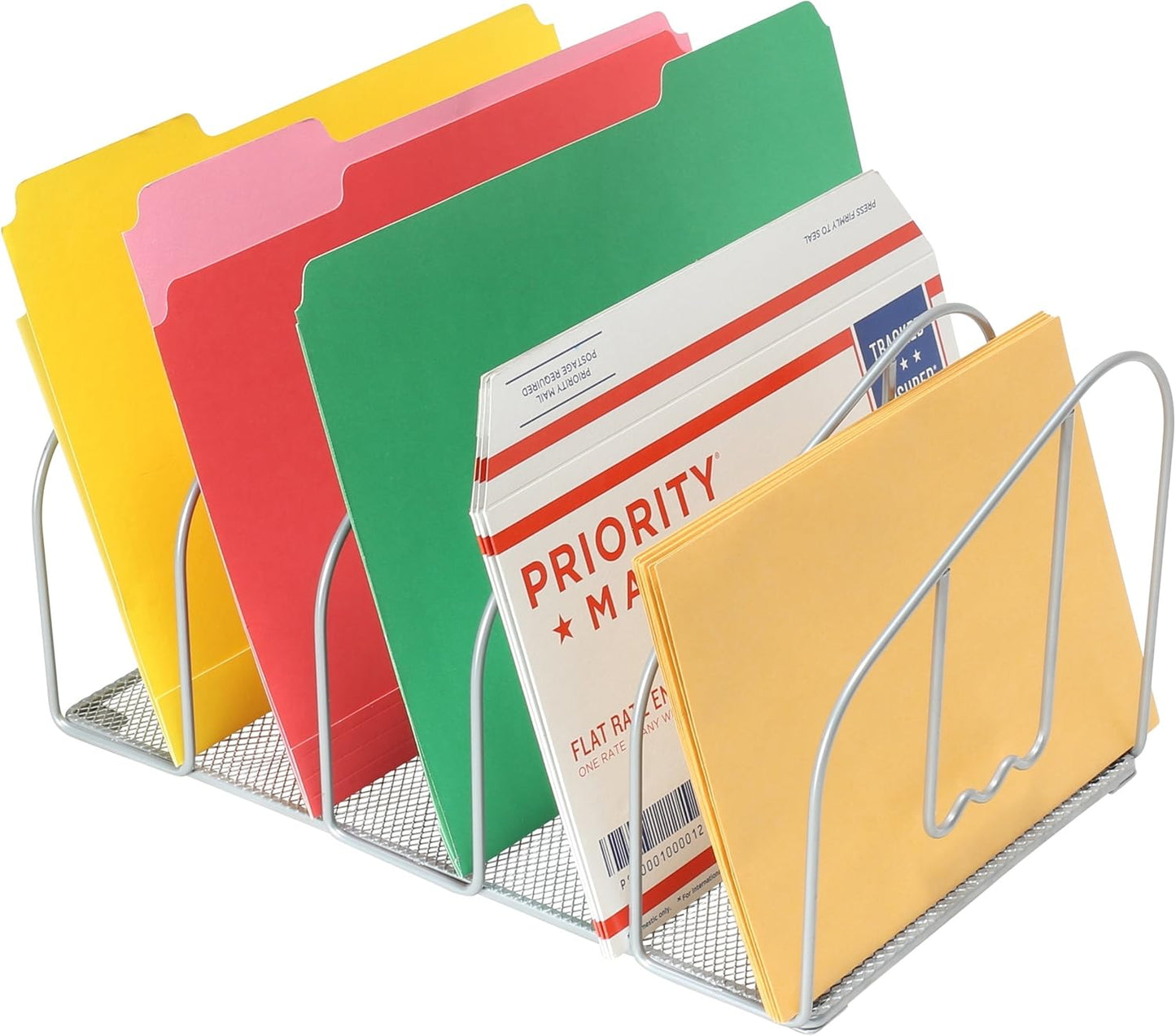 Deco Brothers File Sorter Organizer for Desk, 5 Sections, Silver