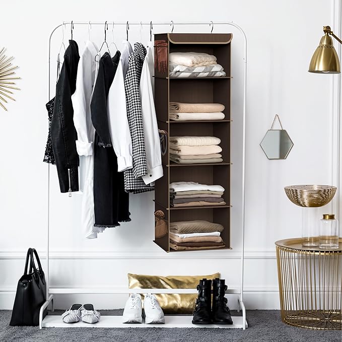 Simple Houseware 5 Shelf Hanging Closet Organizer, Brown