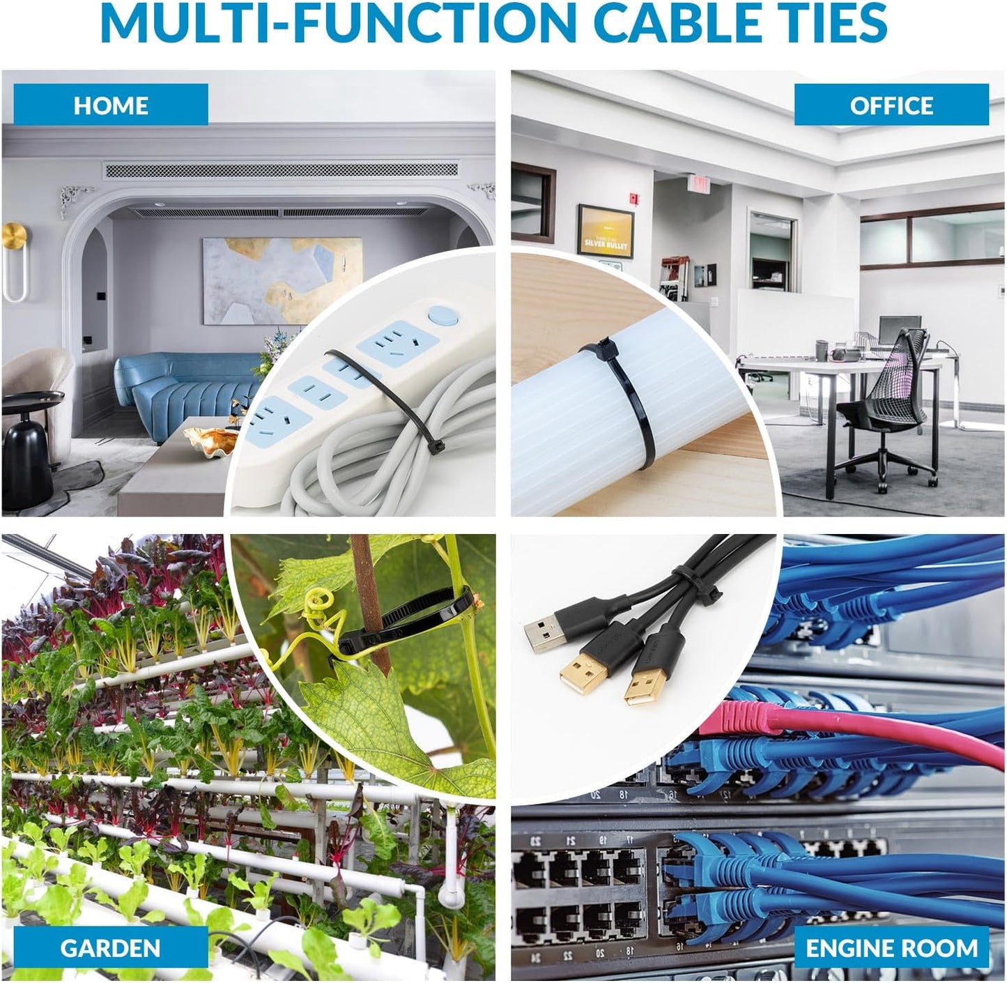 XINGO 12 Inch White Zip Ties(1200 Pack), 75 LBS Ultra Strong Tensile Strength, UV Resistant Cable Ties, Self-locking Plastic Ties for Indoor and Outdoor Use