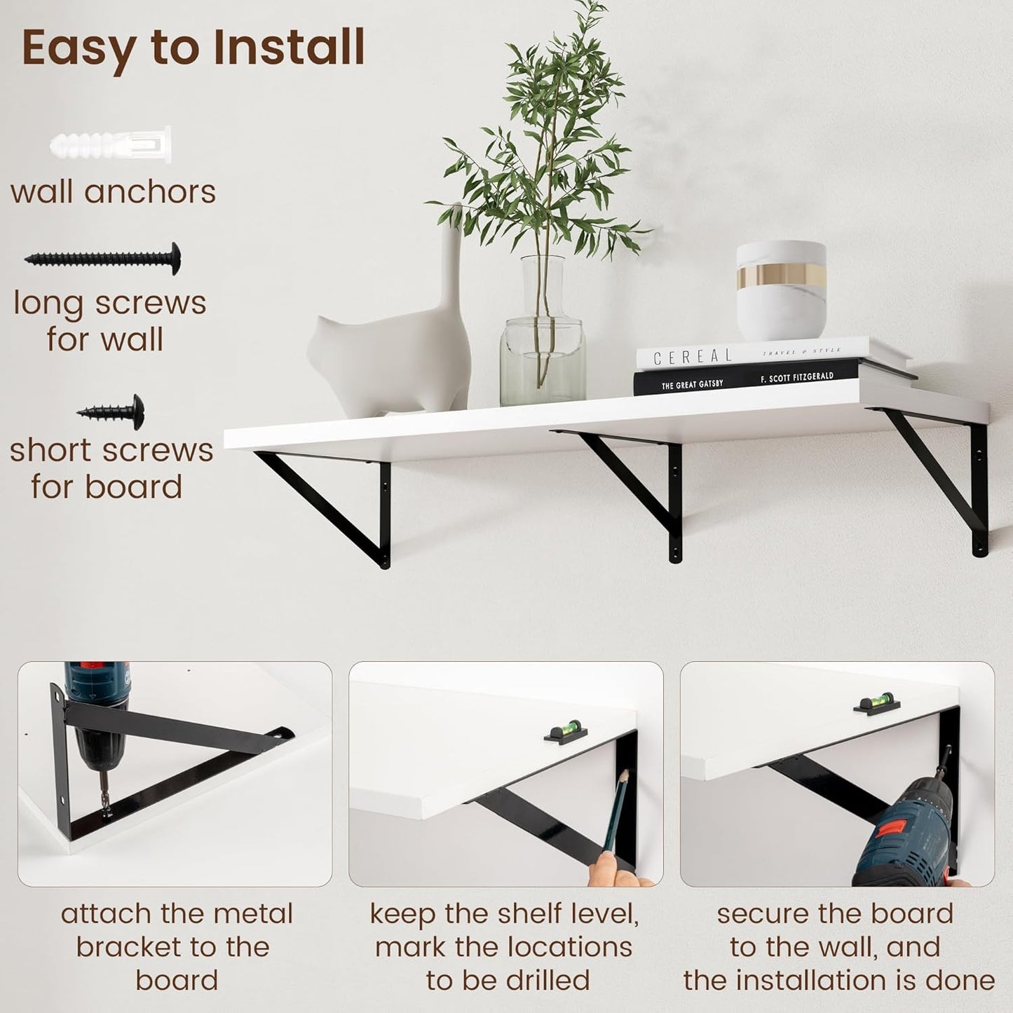 Axeman Floating Shelves for Wall White - 36 Inch Wide x 12 Inch Deep Wall Shelves Set of 2 - White Deep Wood Floating Shelves for Living Room Bedroom Laundry Room