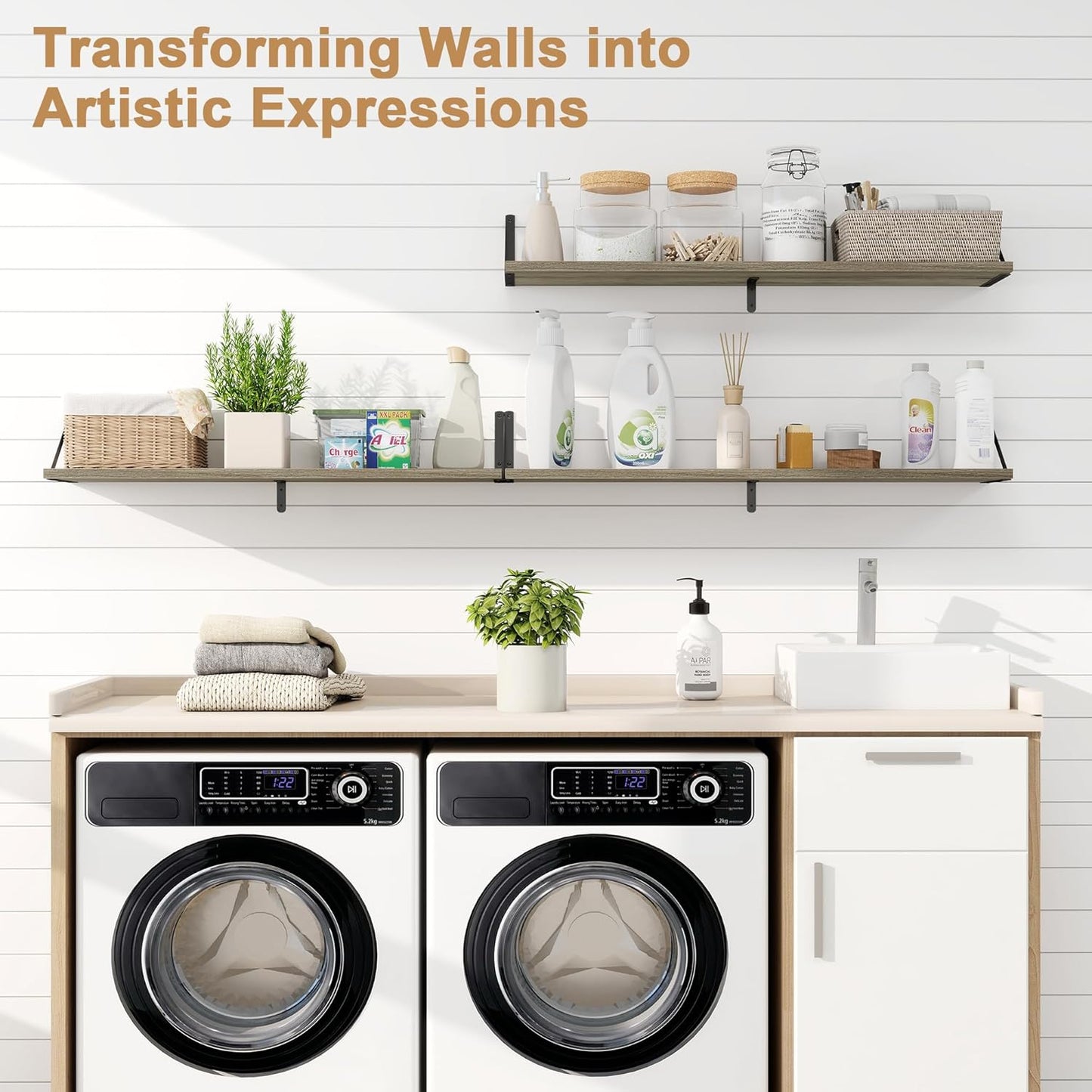 Fun Memories Long Wall Shelves for Bedroom, Set of 3 Large 40-Inch Floating Bookshelves, Rustic Wood Display Shelf for Home and Office (Grey)