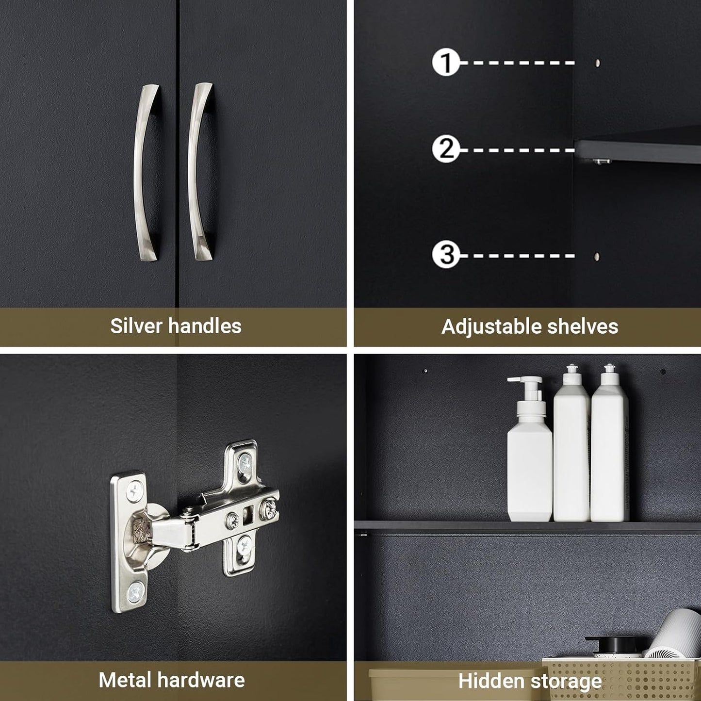 SoBuy Wall Cabinet Laundry Room Kitchen, Over Toilet Storage Cabinet, Medicine Cabinet with Shelf for Bathroom Garage Hallway Entryway, Black BZR200-SCH