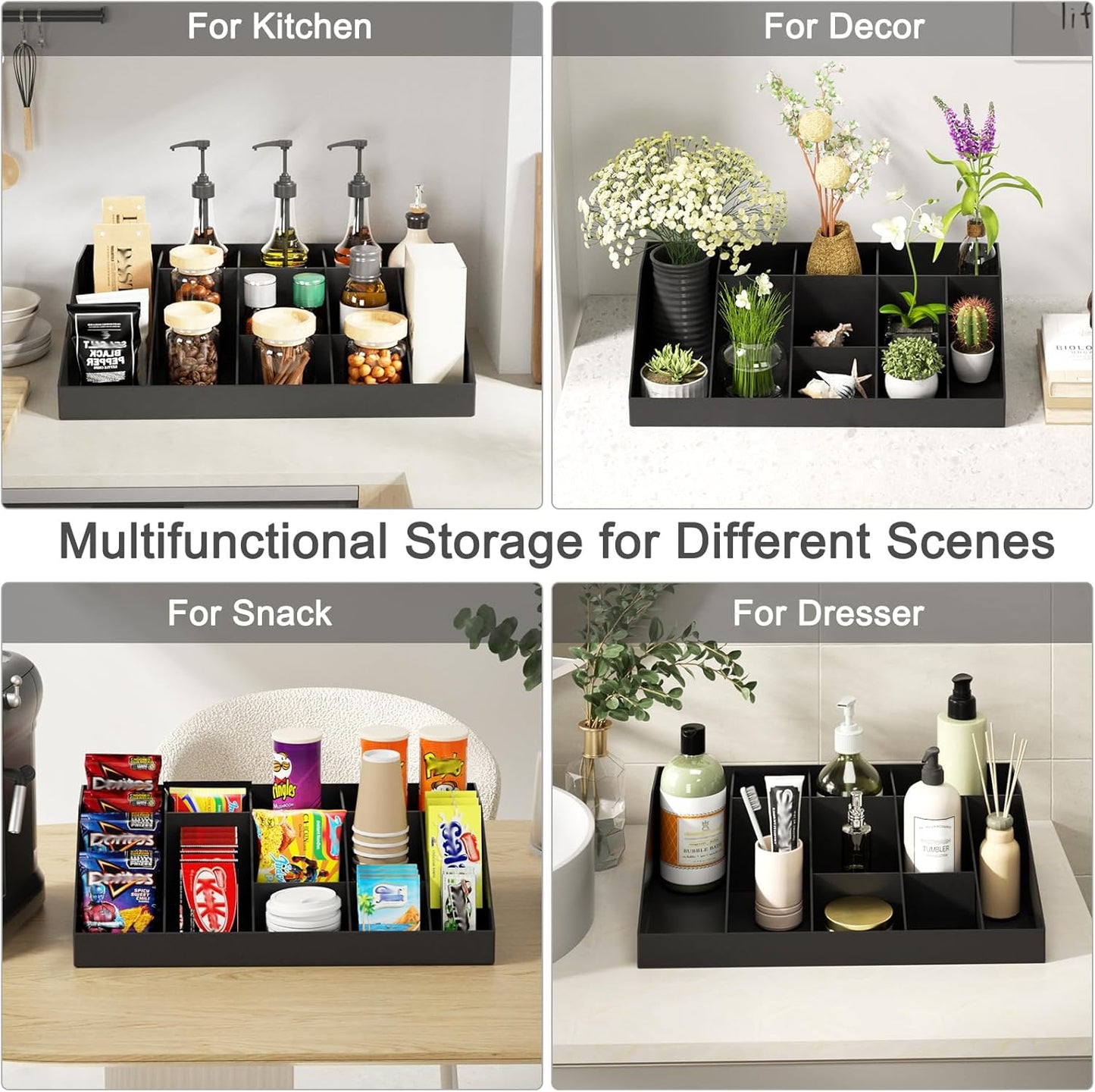 SZQINJI Coffee Condiment Organizer Holder 10-Compartment Break Room Coffee Condiment Caddy Cup Storage Holder Black