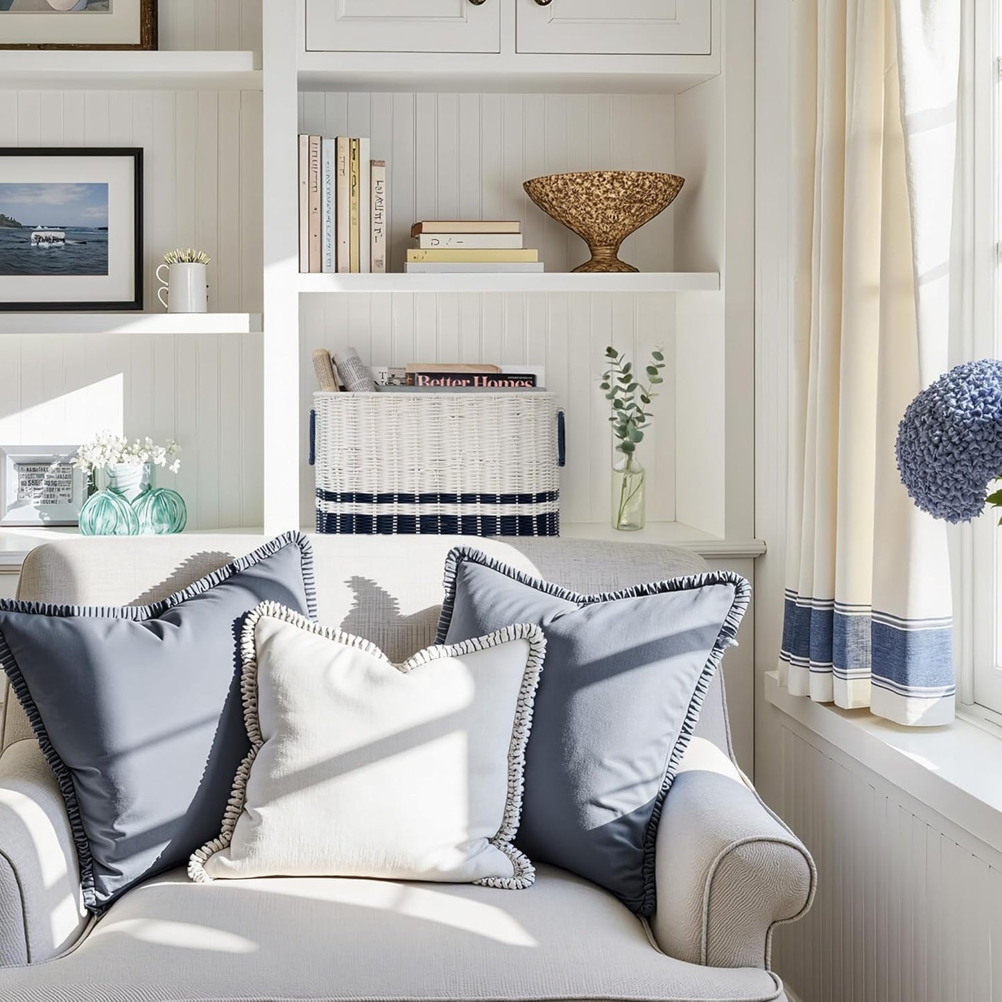 GRANNY SAYS Toilet Paper Storage Holder, 6 Mega Rolls Toilet Paper Holder Stand with Storage, Navy Blue Baskets for Bathroom Beach Decor, Decorative Basket for Storage