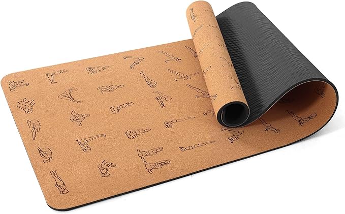 Premium Cork Yoga Mat 1/4 & 2/5 Inch Thick 72 x 26 in, Thick Cork and TPE Non Slip Yoga Mats for Women Men, Sweat Proof Eco-friendly, Great for Hot Yoga & Workouts