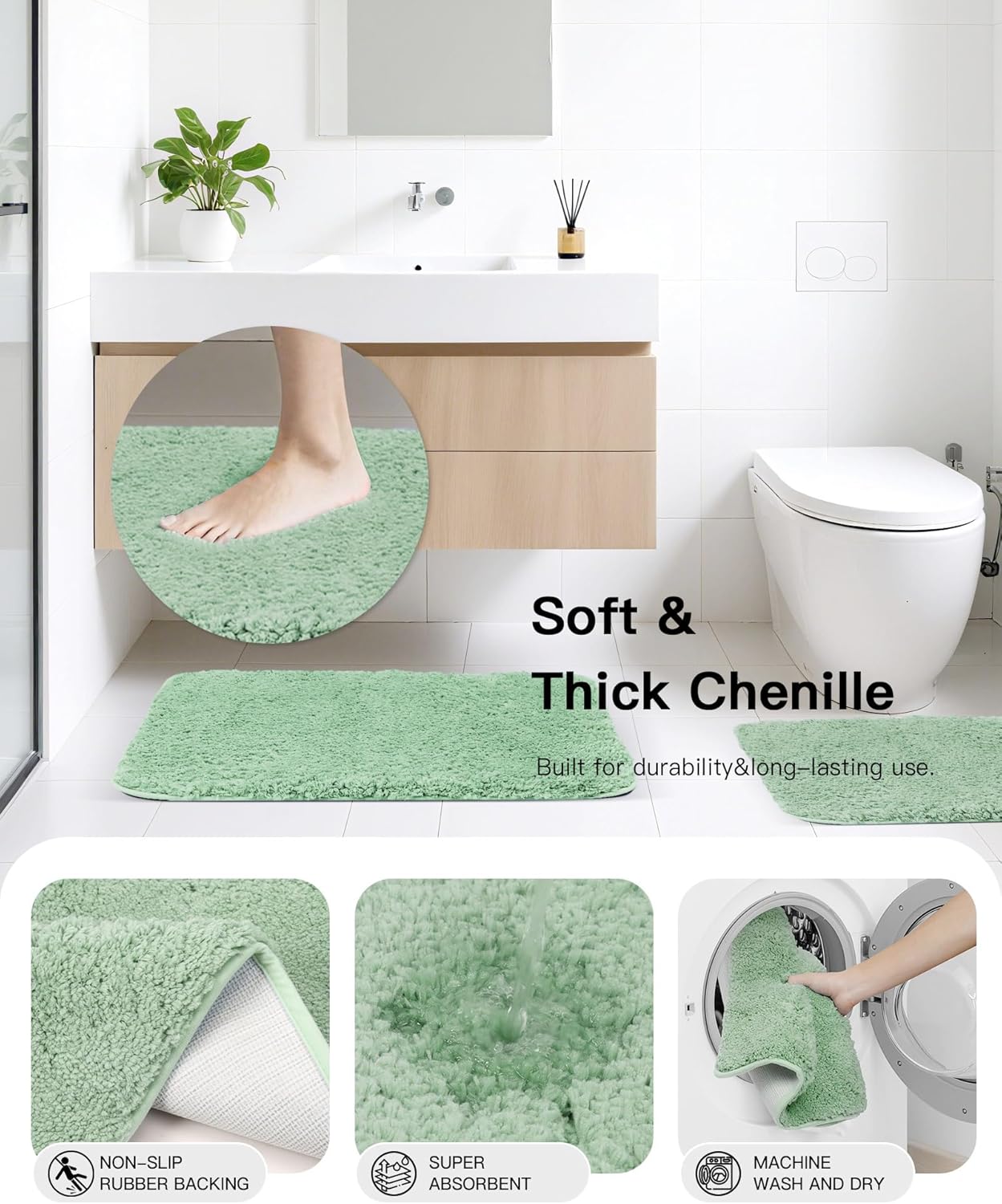 IMAVO Green Bathroom Set,26Pcs Bathroom Accessories Set with Waffle Shower Curtain,Rugs,Trash Can,Tray,Soap Dispenser,Soap Dish,Toothbrush Holder,Toothbrush Cup,Toilet Brush Holder and Qtip Holders