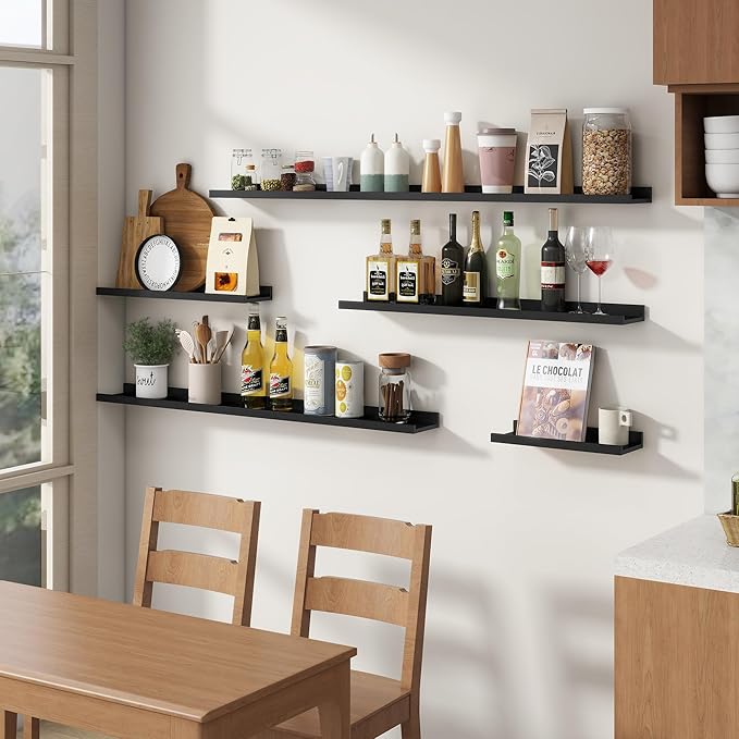 Floating Picture Ledge Shelves Set of 4, 24 Inch Shelves with Lip - Large Nursery Book Shelf for Toys Storage, Kids Bookshelf, Living Room, Bedroom Decor Frames