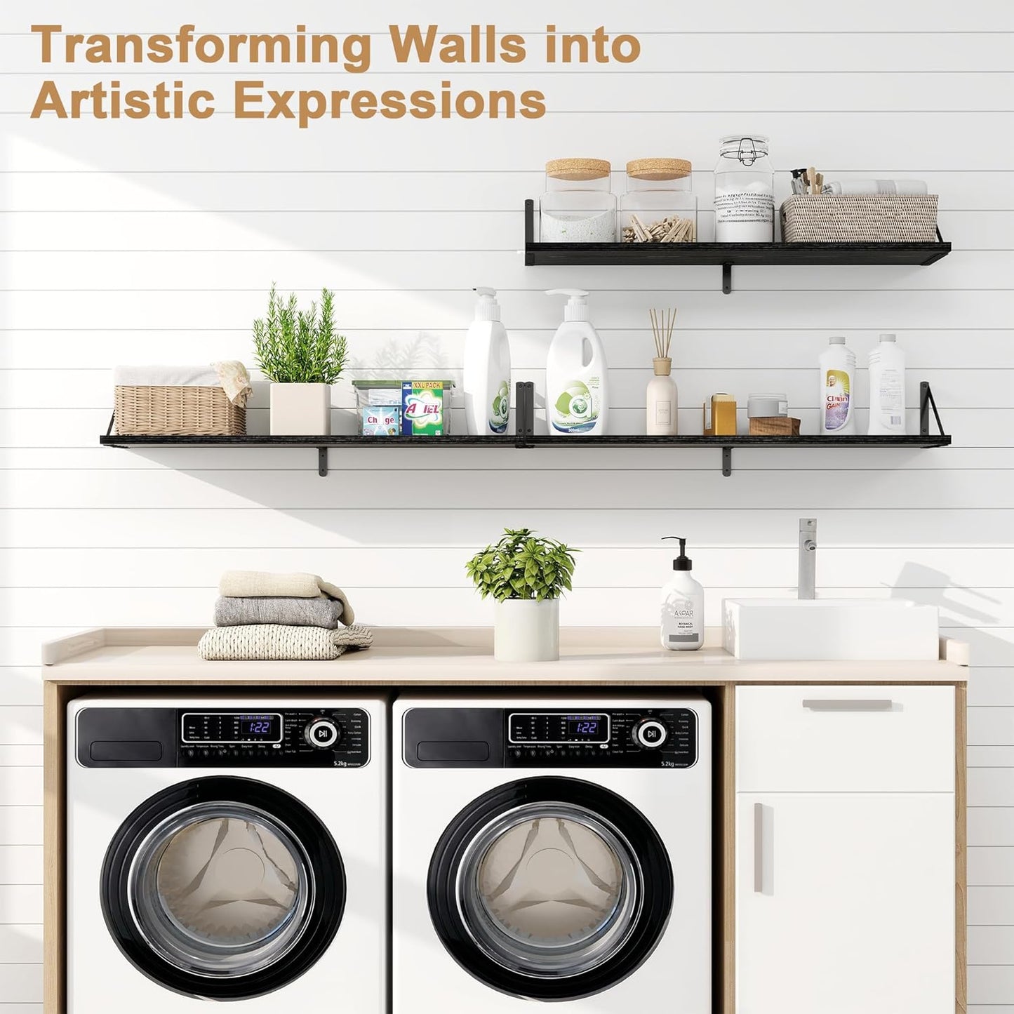 Fun Memories Floating Shelves for Wall, 36 Inches Long Set of 3 Wall Shelves for Bedroom, Floating Bookshelves with Metal Brackets for Living Room, Kitchen, Bedroom and Laundry Room (Black)