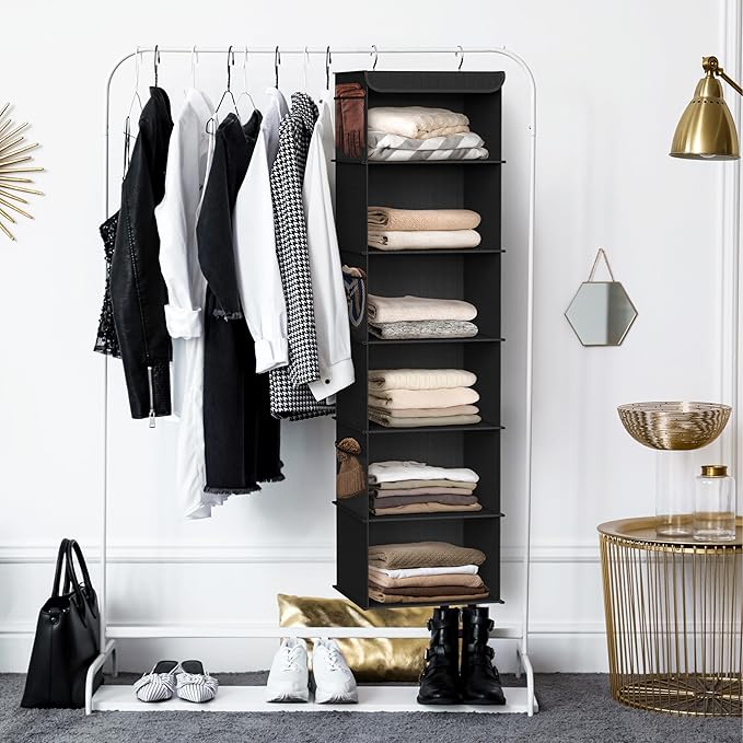 Simple Houseware 6 Shelf Hanging Closet Organizer, Black