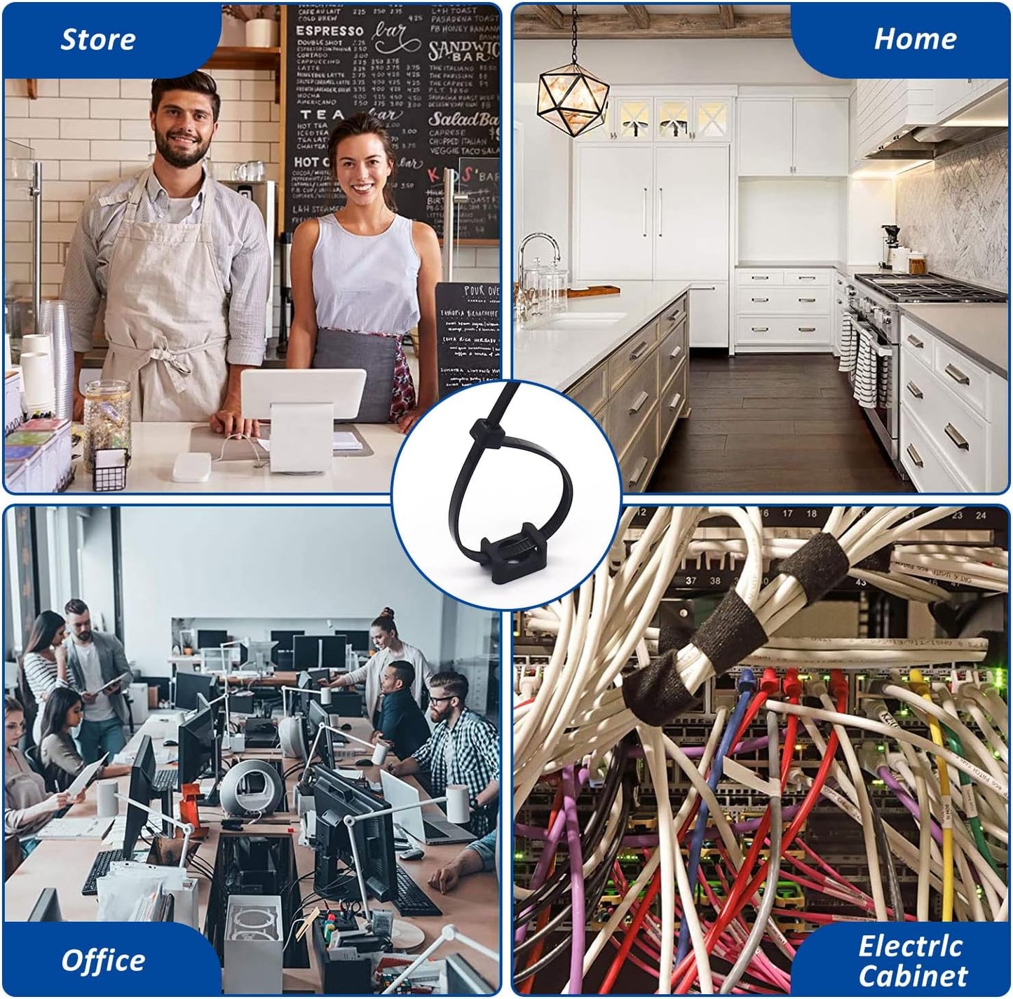 Cable Zip Tie Mounts Kit - 60 Set Wire Cable Clips Organizer Holders with 8" Cable Ties, Saddle Type Mounts Base and Tapping Screw, Black