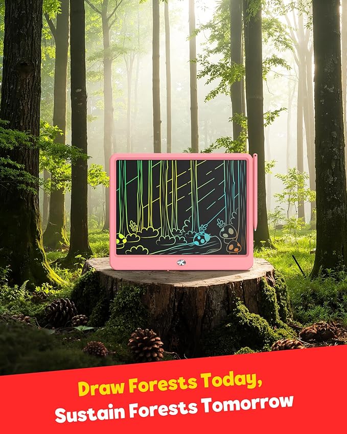 TEKFUN LCD Writing Tablet for Kids Girls Toys, 12 Inch Erasable Drawing Tablet Doodle Board Colorful Doodle Pad, Gifts for Toddlers Girls Adults (Pink)