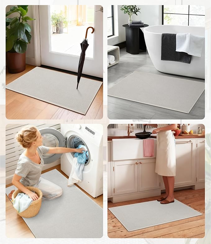 YIHOUSE Bathroom Rugs Mat Contour 16x24, Non Slip Quick Dry Bath Mats for Bathroom Absorbent Ultra Thin Bath Rugs Machine Washable Fit Under Door for Sink, Cabinet, Laundry (Beige, 16"x24"-U)