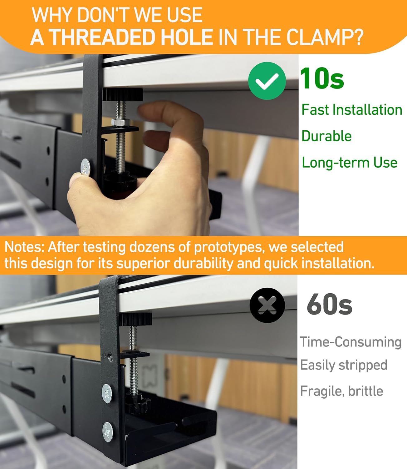 No Drill Under Desk Cable Management Tray, 17"-30" Retractable Long Cable Tray with Clamp Mount, Metal Cord Organizer, Support 50 lbs+, Wire Management Basket for Home Office, Black