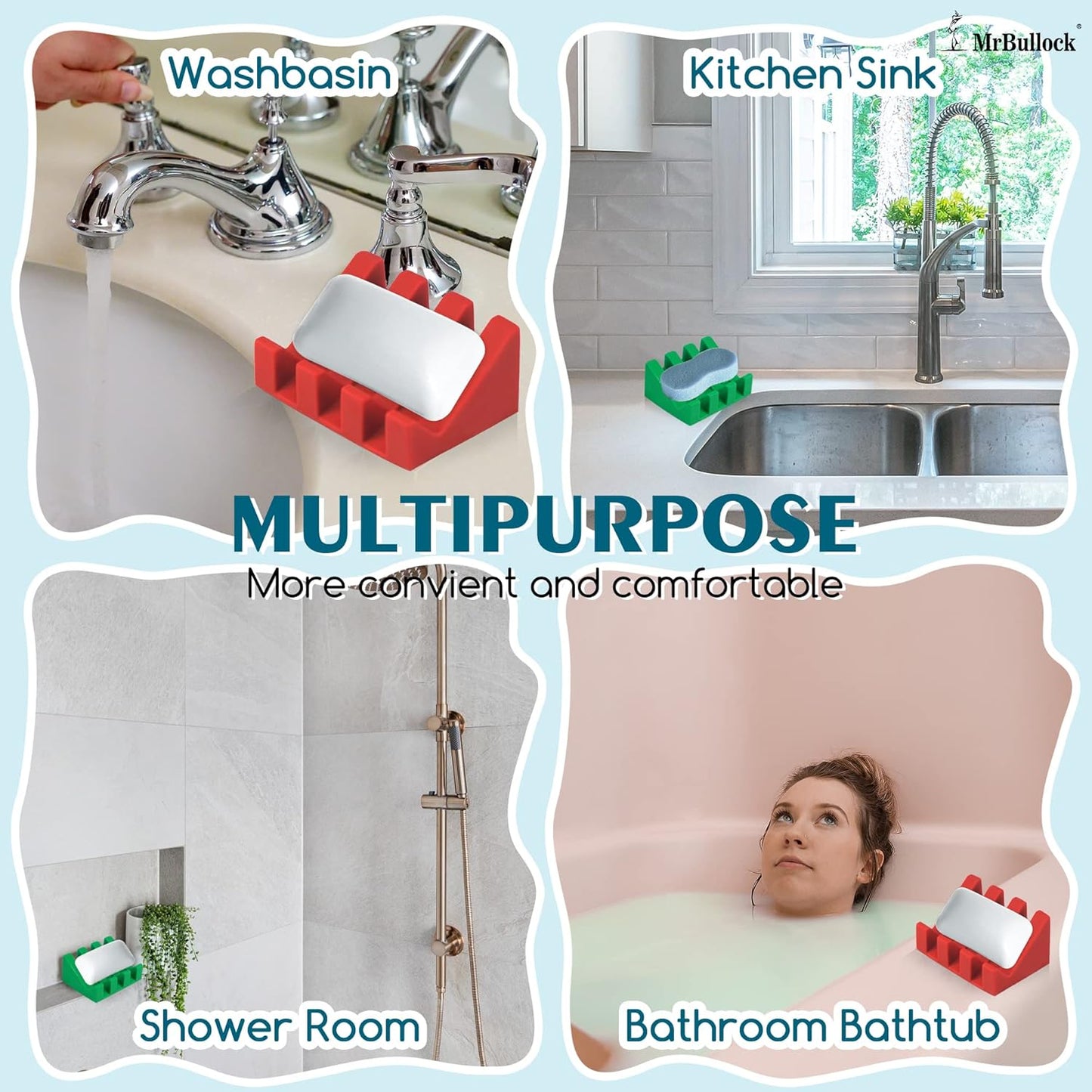 Silicone Soap Dish for Bar Soap Holder for Shower Bathroom Self Draining Waterfall Drying Tray Keep Soap Bars Dry Clean & Easy Cleaning (Christmas Red Green, 2)