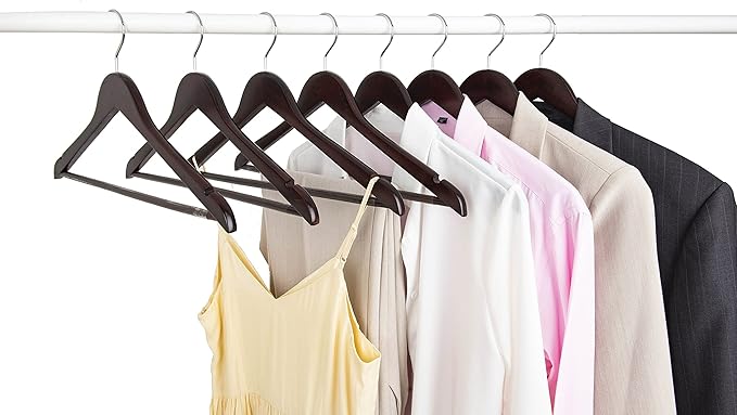 Amber Home 20 Pack Solid Wood Suit Coat Hangers, Smooth Walnut Finish Wooden Dress Hangers with Non Slip Pant Bar, Clothes Hangers with 360 Swivel Hook & Notches for Jacket, Pant, Shirt (Walnut, 20)
