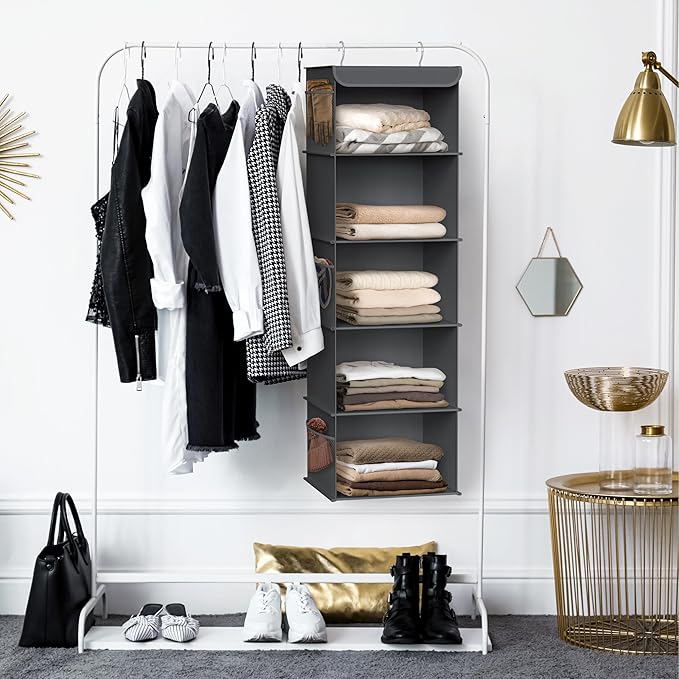 Simple Houseware 5 Shelf Hanging Closet Organizer, Dark Gray