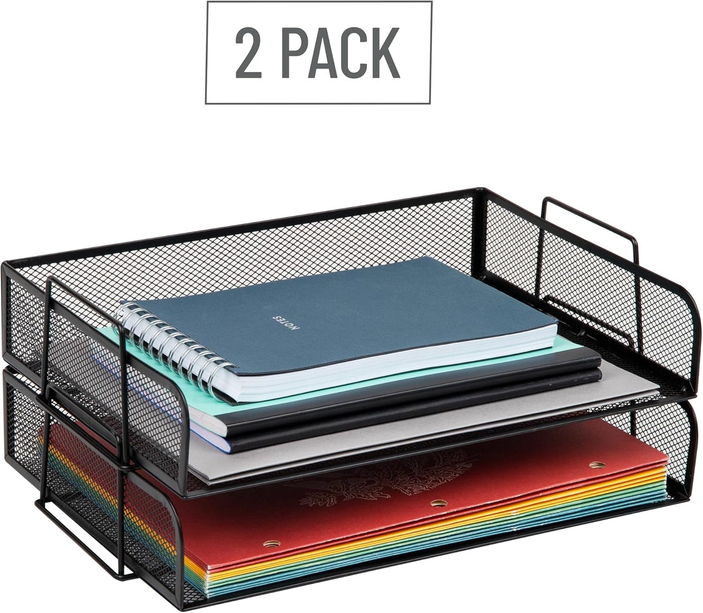 Mind Reader Stackable Paper Tray, Desktop Organizer, File Storage, Office, Metal Mesh, 13.25" L x 9.75" W x 6.25" H, 2 Pcs., Black (Pack of 8)