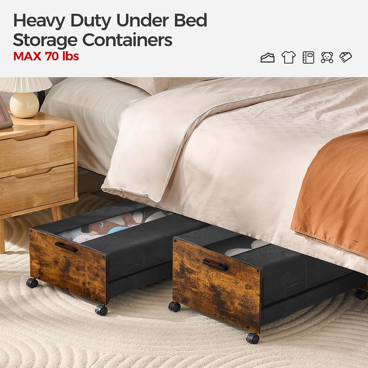 Under Bed Storage with Wheels XXL Size, Under Bed Storage Containers, UnderBed Drawers with Metal Frame, for Clothes Shoes Blanket, Patented Design
