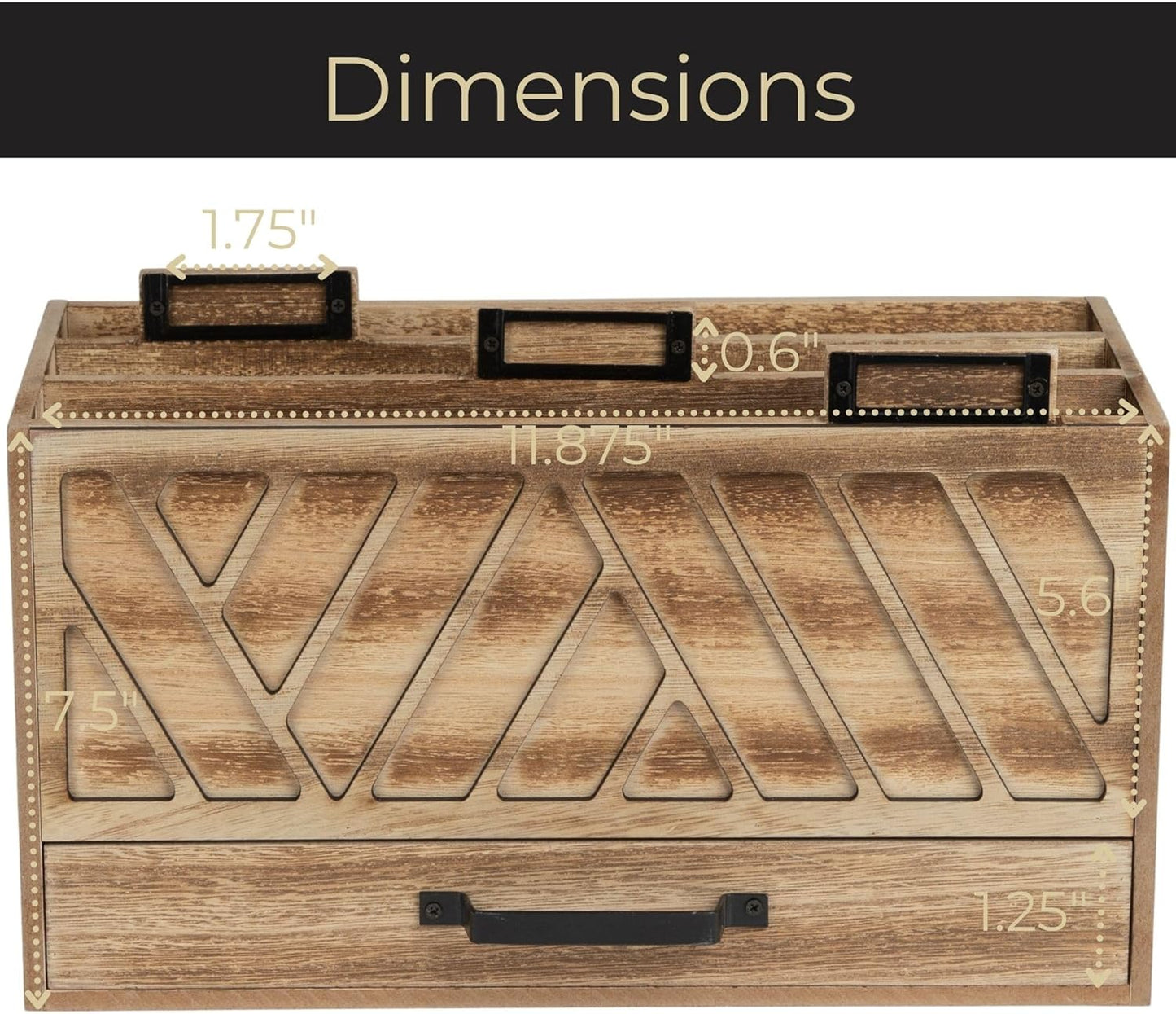 BLU MONACO Natural Wood Desktop Mail Organizer – Three-Tiered with Gold Label Holders and Drawer – Stylish Mail Holder and Countertop Document Storage for Home or Office