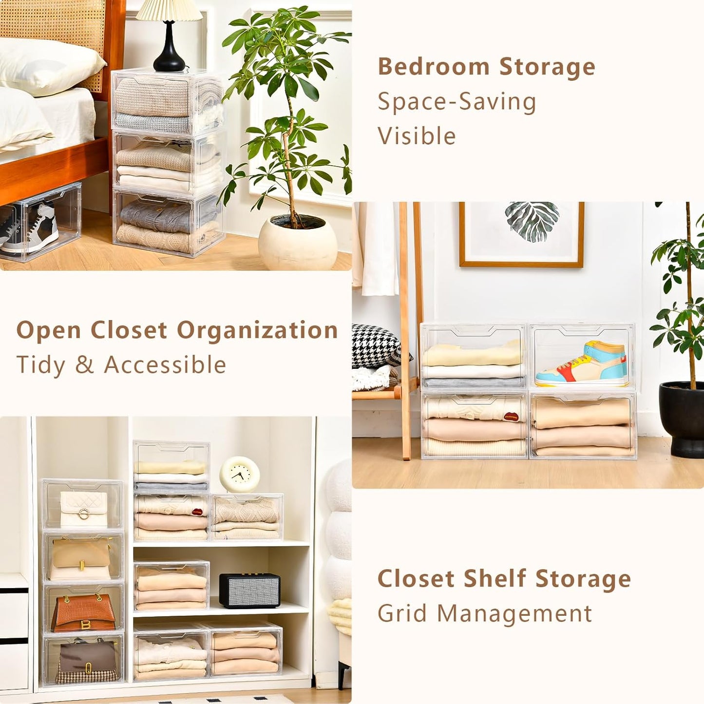 Closet Organizers and Storage, Acrylic Clear Plastic Storage Bins with Magnetic Door, 8 Pack Storage Containers for Clothes Home Organization Purse Bag Cabinet Display Closet Organizer System