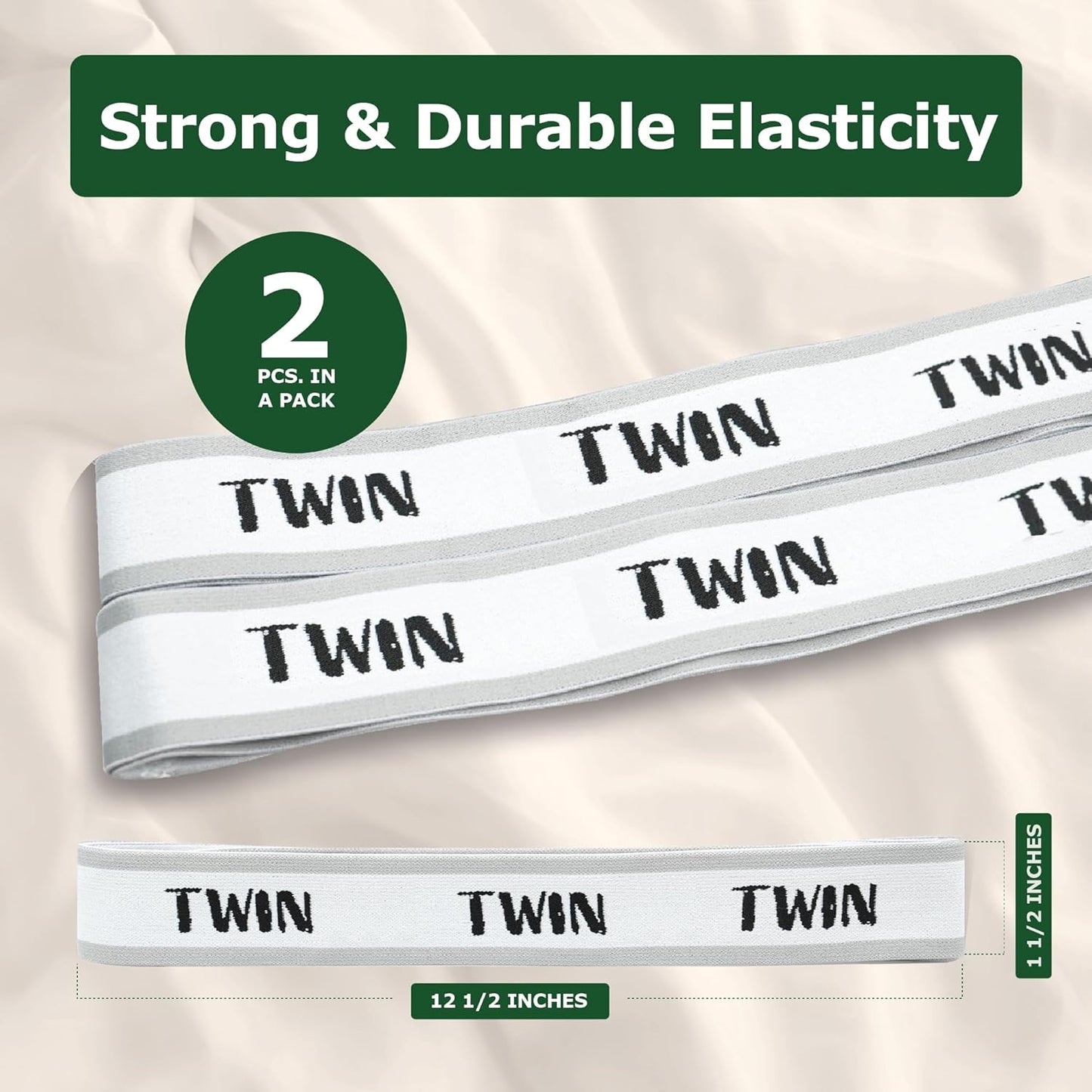 ECOHomes Bed Sheet Organizer and Storage Size Label Bands | Bed Sheets Set Organizers for Linen Closet Organization - Elastic Bedding Band Labels for Organizing Bedsheet (Twin 2PCs Pack | White)