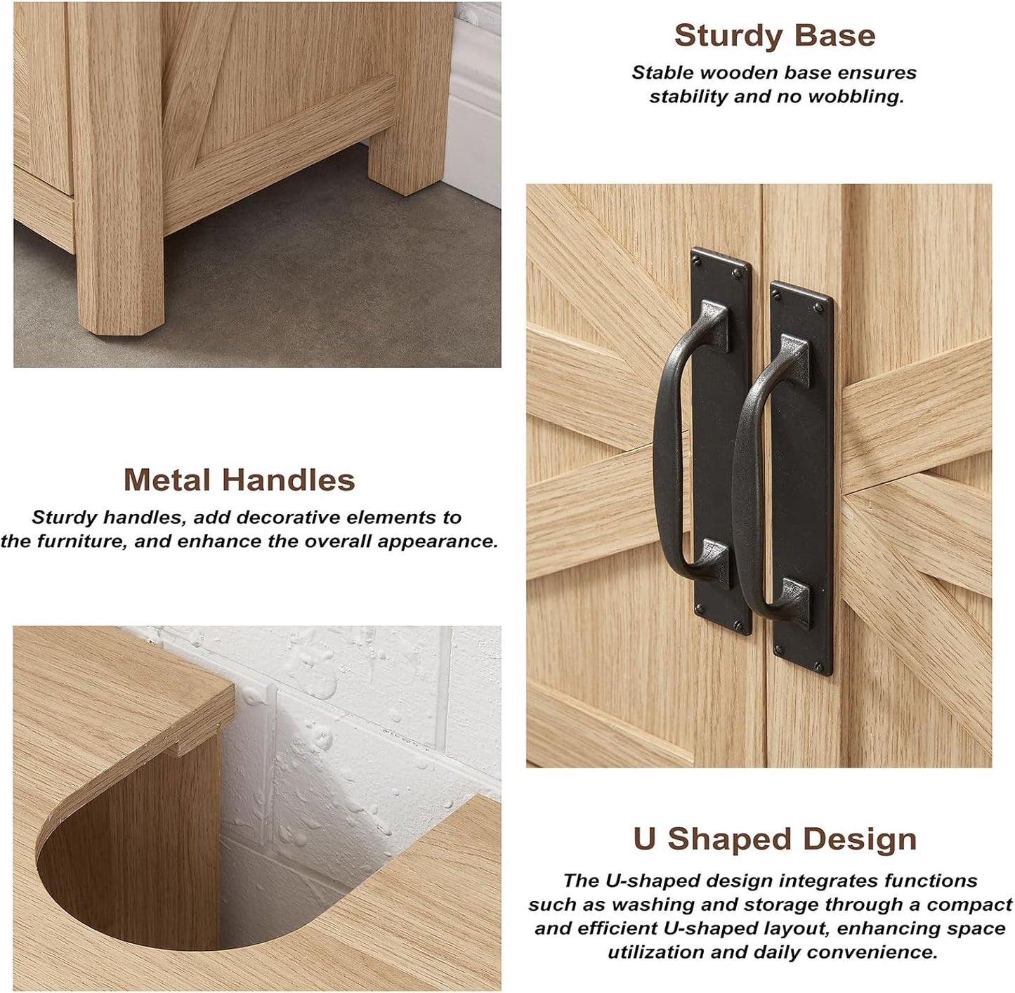 Bathroom Floor Cabinet, Adjustable Shelf, Barn Doors, Farmhouse Bathroom Storage Cabinet for Kitchen, Living Room (Natural Oak)